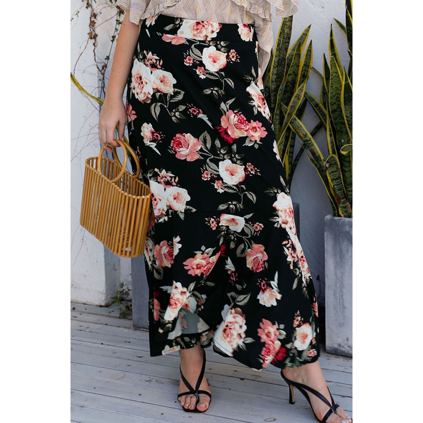 Plus Size Floral High-Rise Skirt