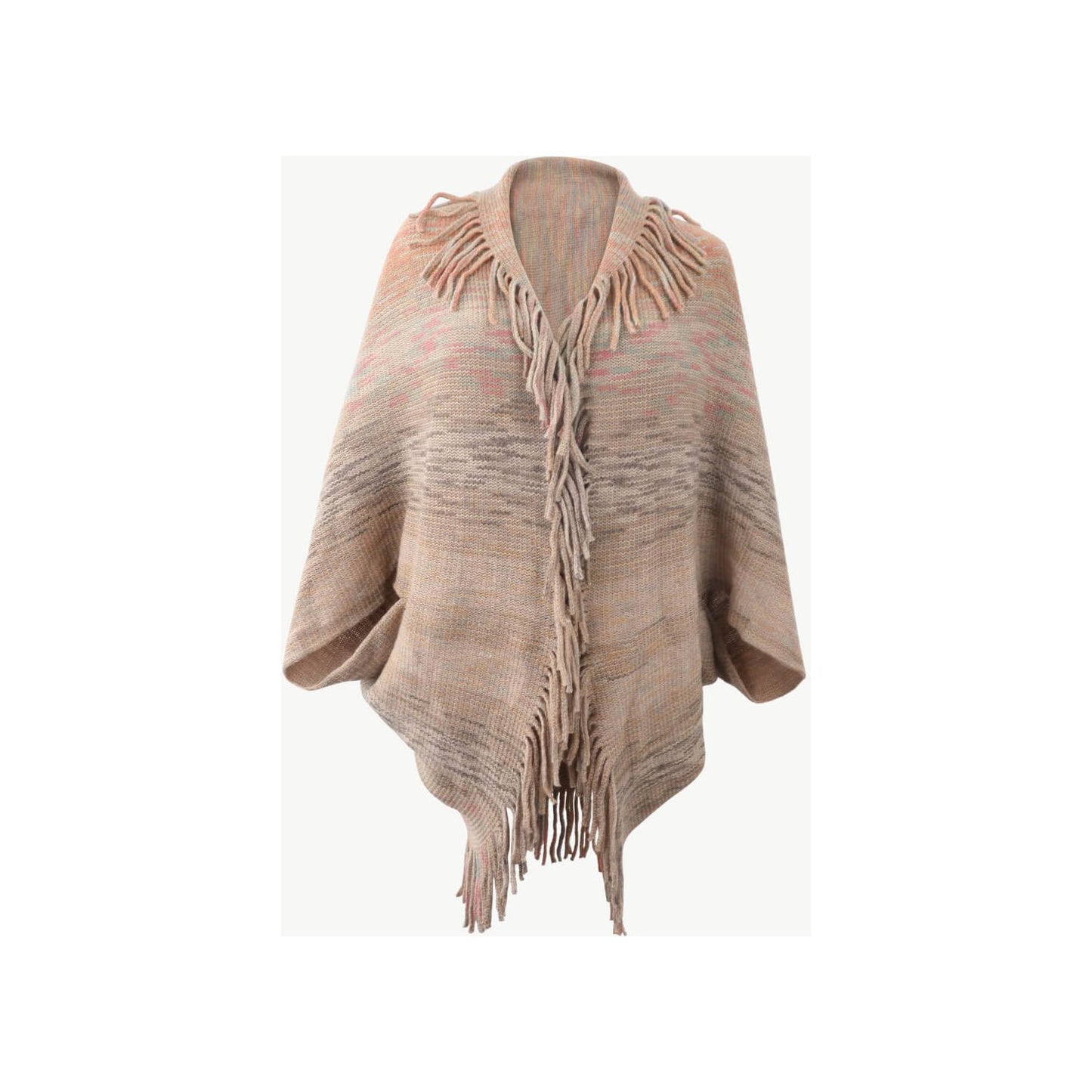 Multicolored Fringe Trim Poncho