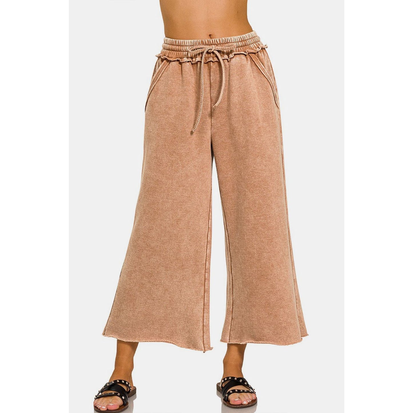 Zenana Acid Wash Fleece Wide Leg Pants