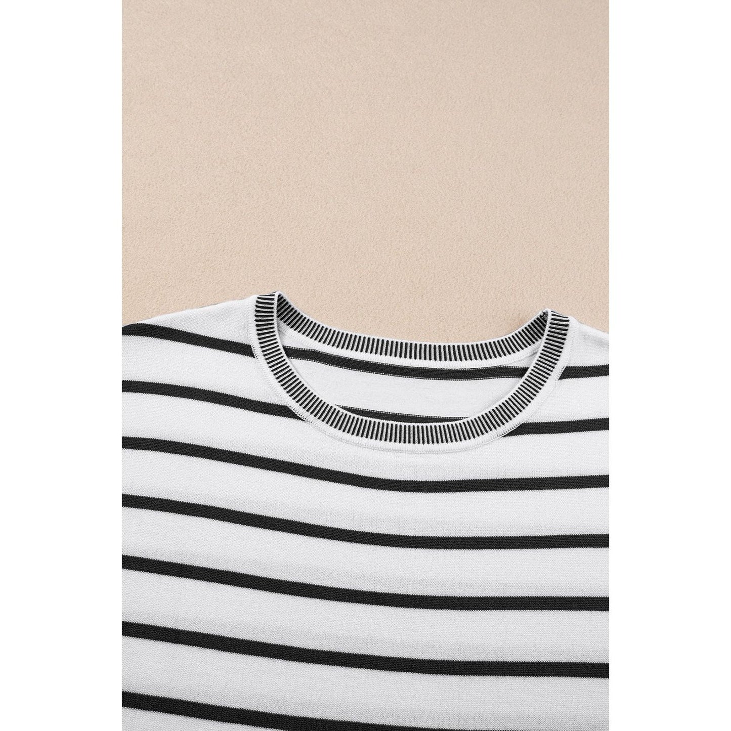 Striped Round Neck Cap Sleeve Knit Top