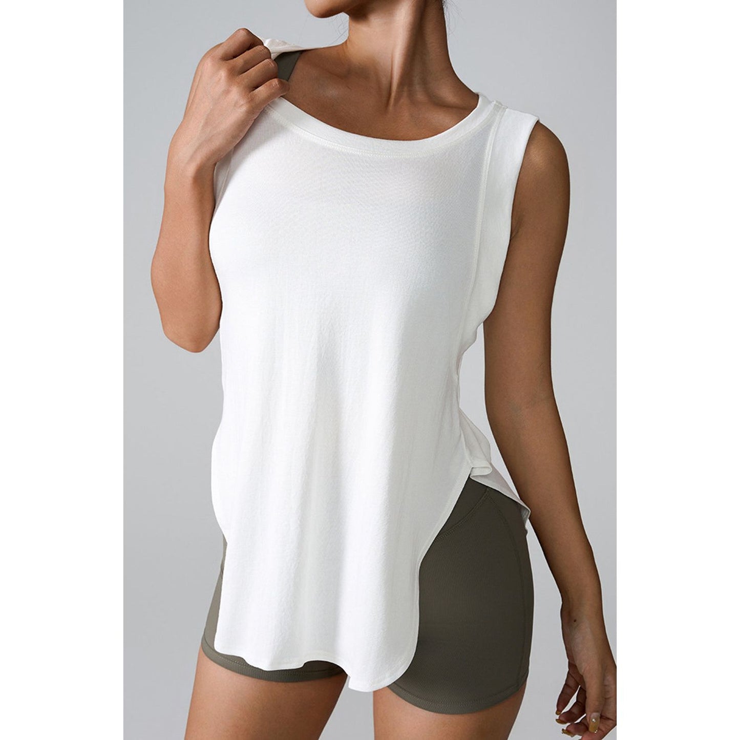 Slit Round Neck Active Tank