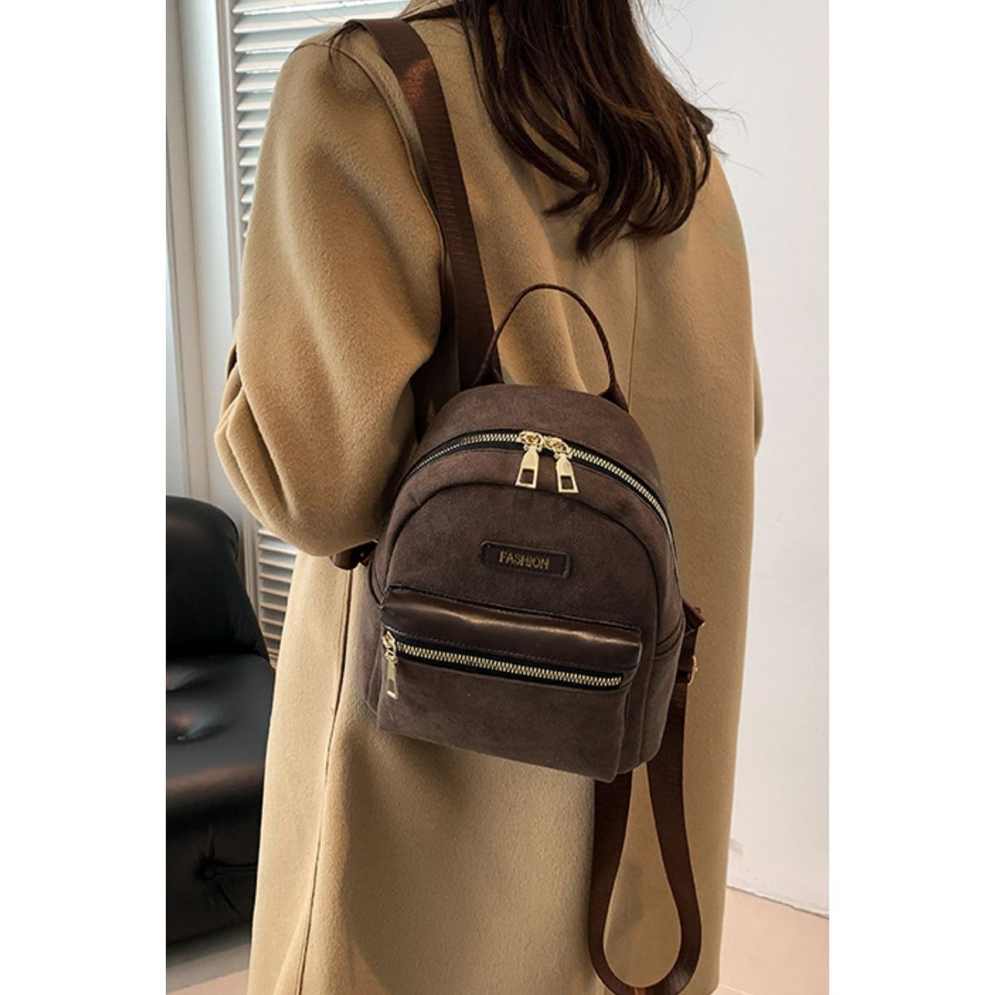 Suede Adjustable Strap Backpack Bag