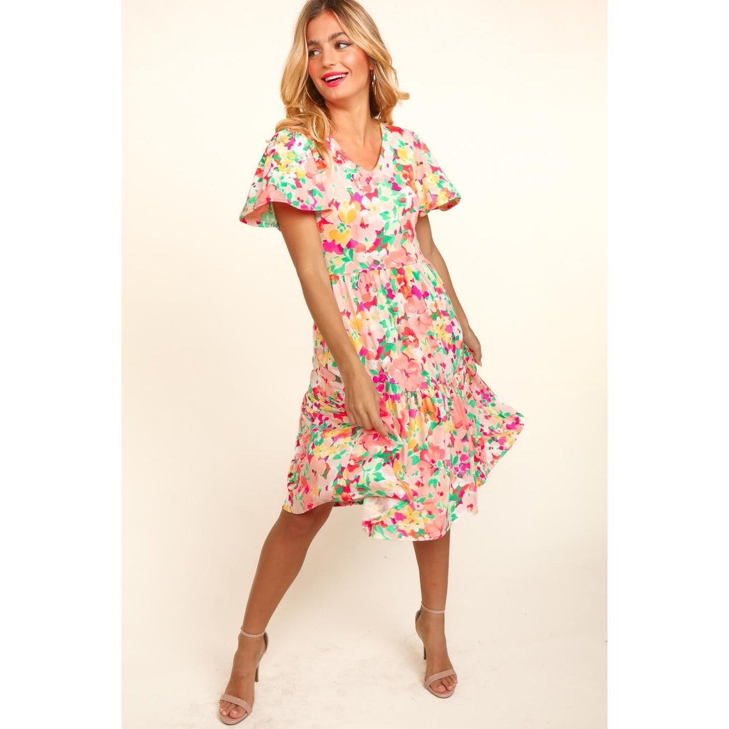 Haptics Tiered Floral Midi Dress with Pockets