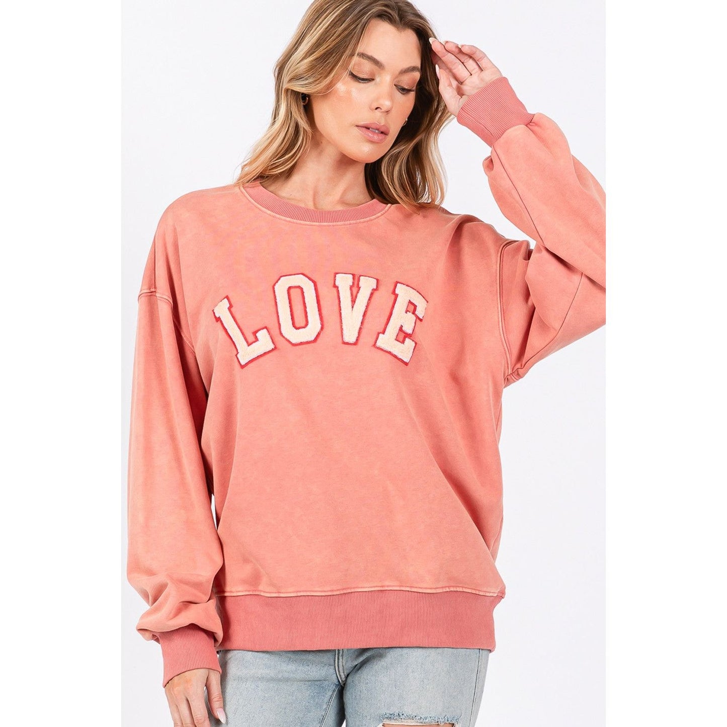 SAGE + FIG LOVE Path Applique Drop Shoulder Sweatshirt