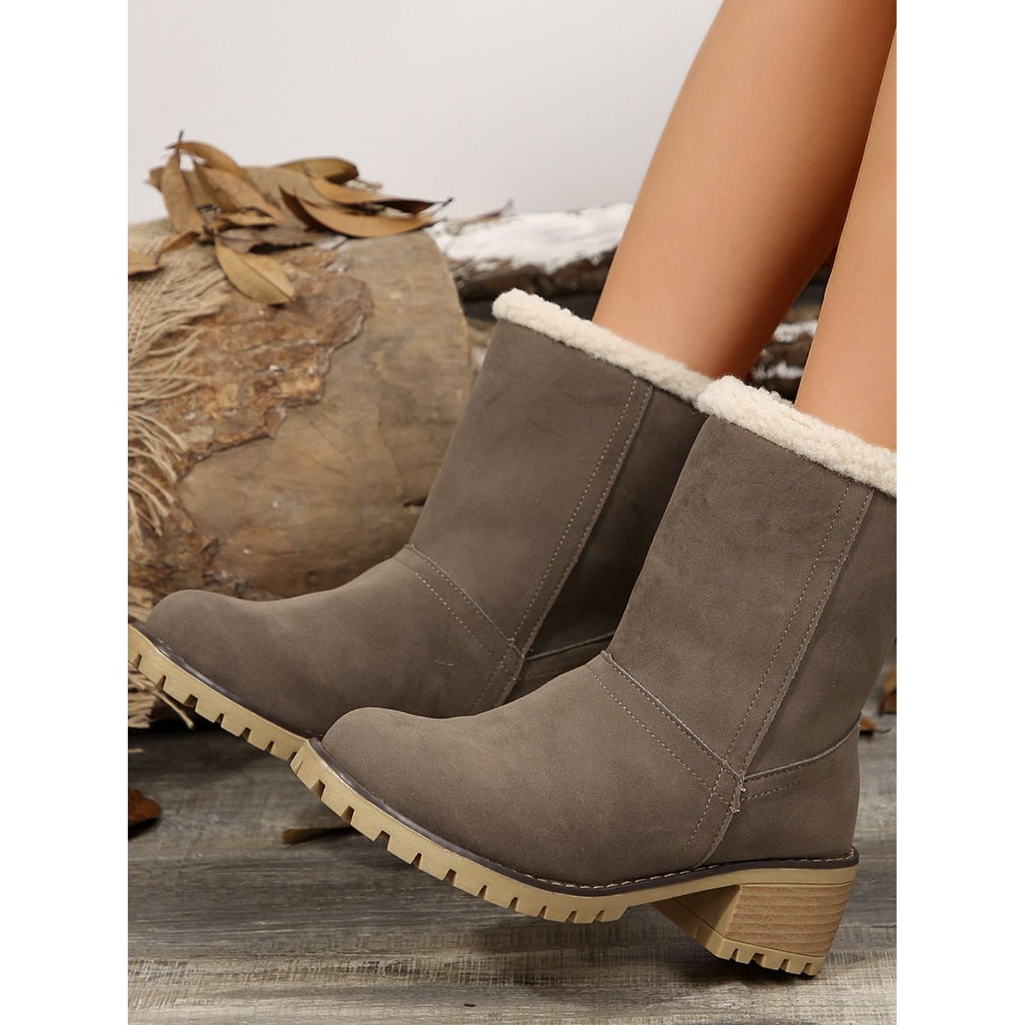 Thermal Fuzzy Block Heel Boots