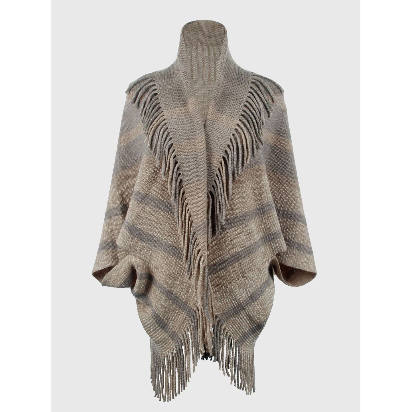 Fringe Detail Open Front Poncho