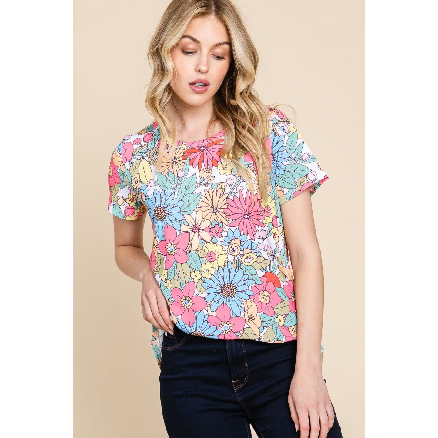 BOMBOM Floral Short Sleeve T-Shirt