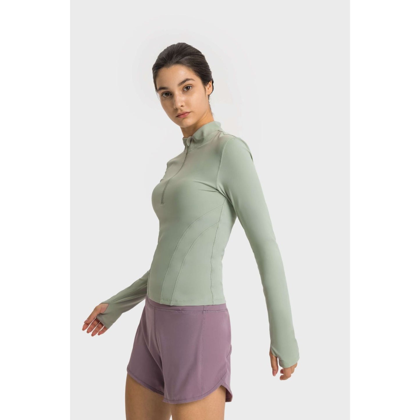 Half Zip Thumbhole Sleeve Sports Top