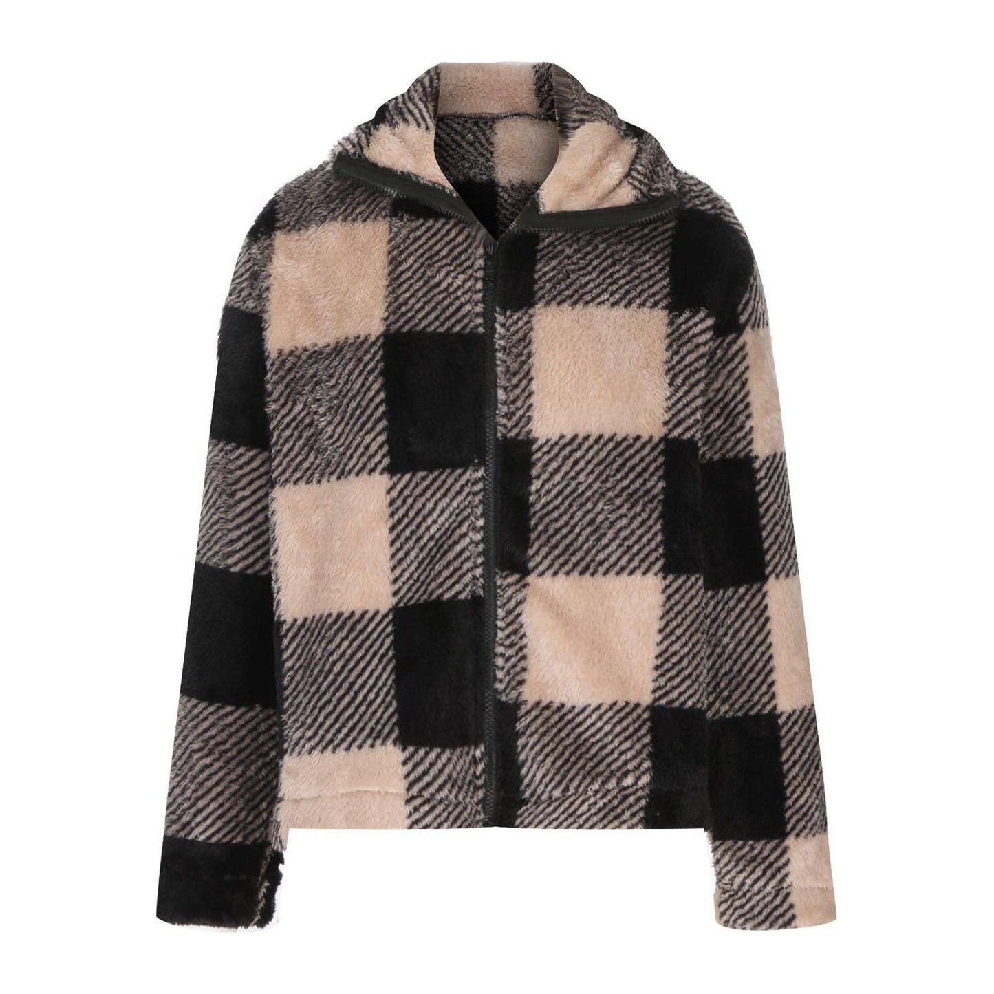 Full Size Plaid Zip Up Long Sleeve Jacket