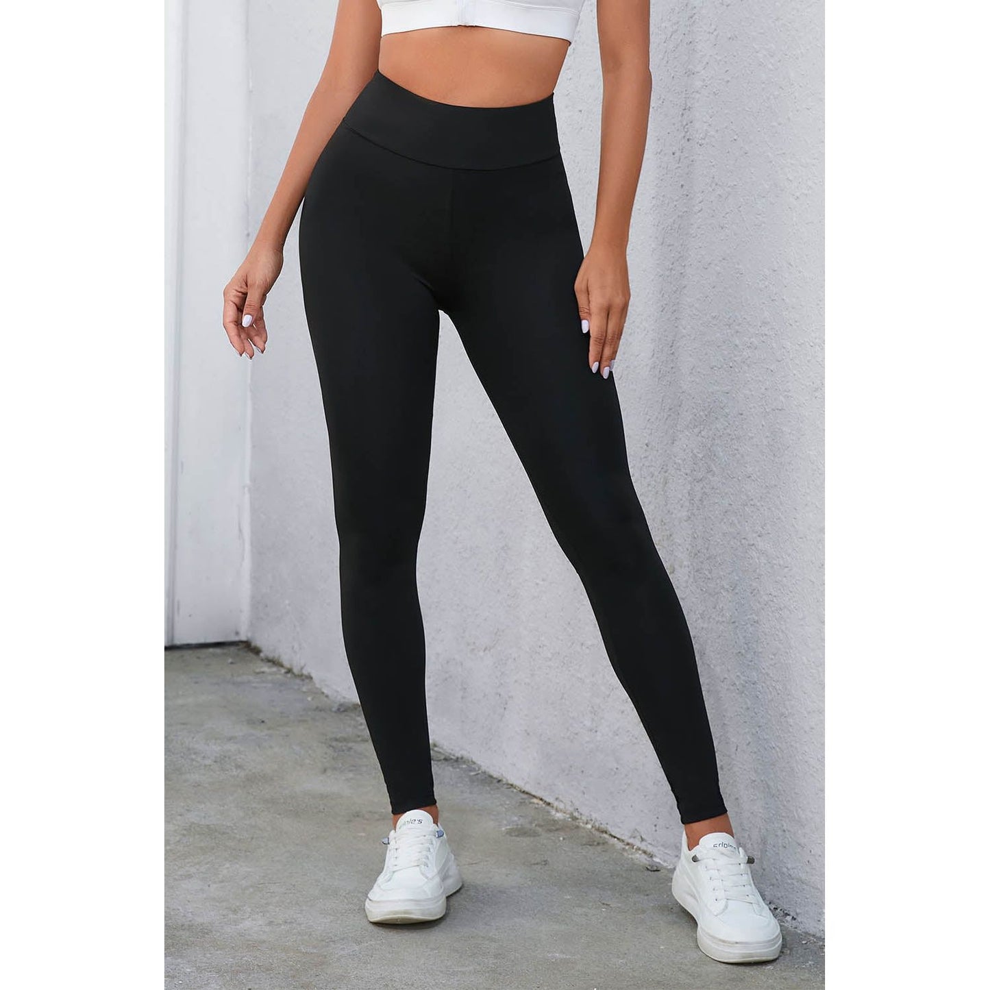 Crisscross Detail Wide Waistband Leggings