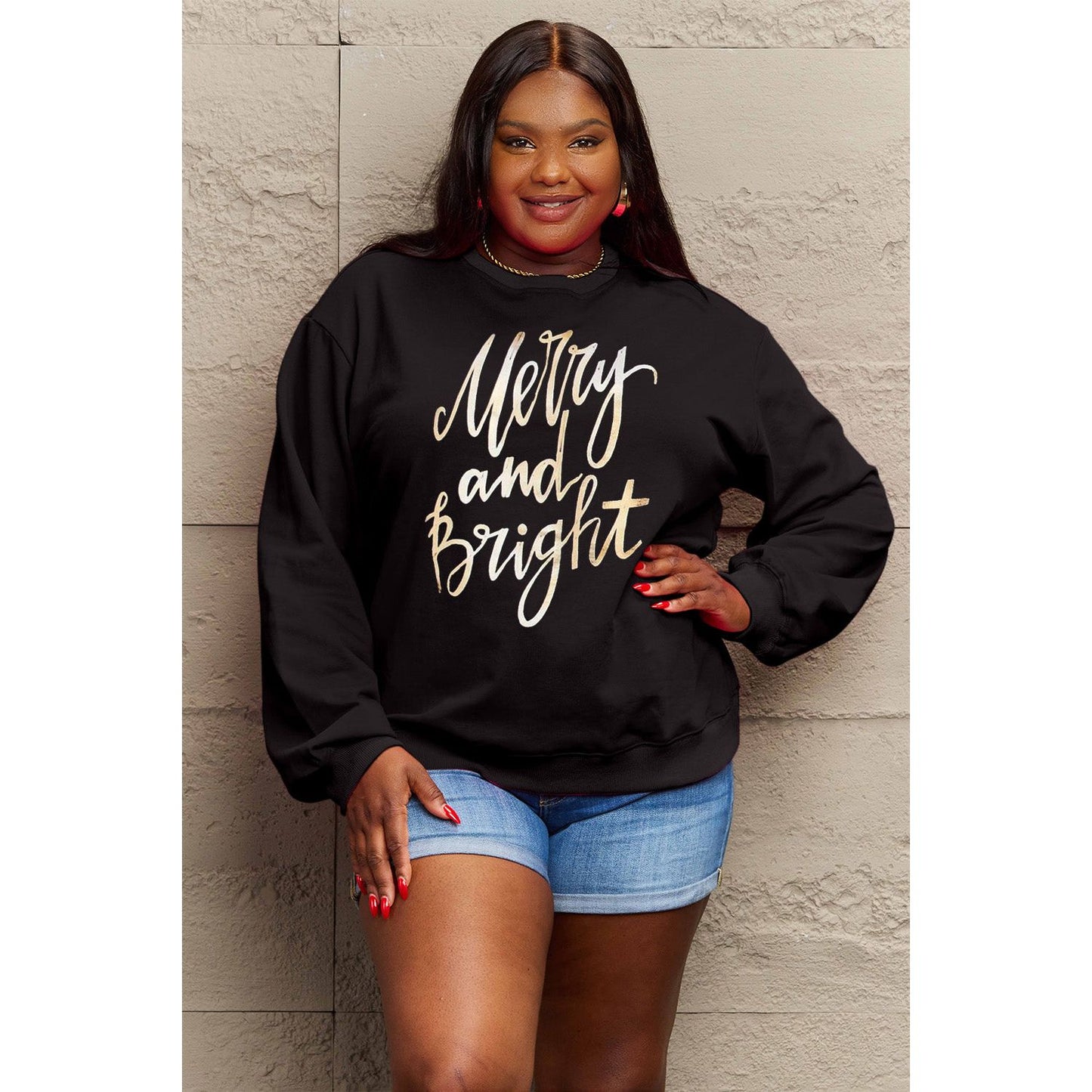 Simply Love Full Size MERRY AND BRIGHT Graphic Sweatshirt