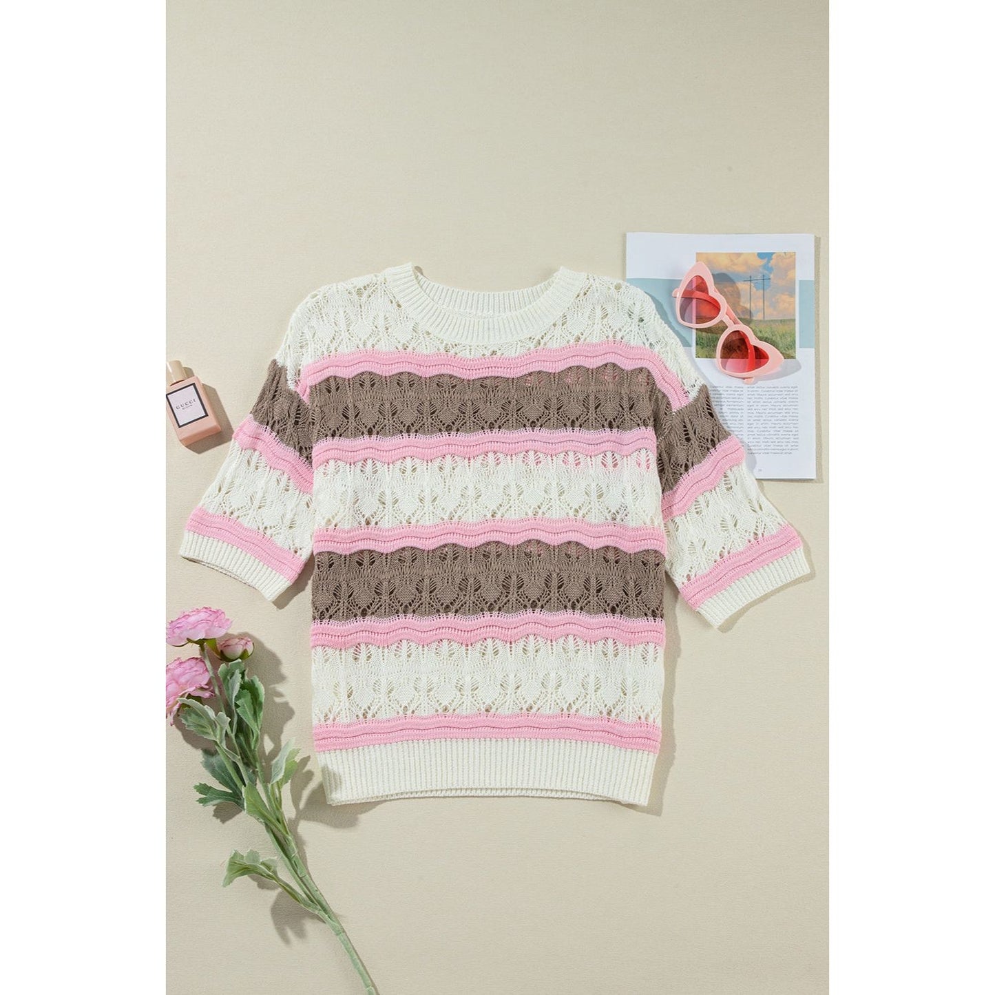 Color Block Round Neck Knit Top