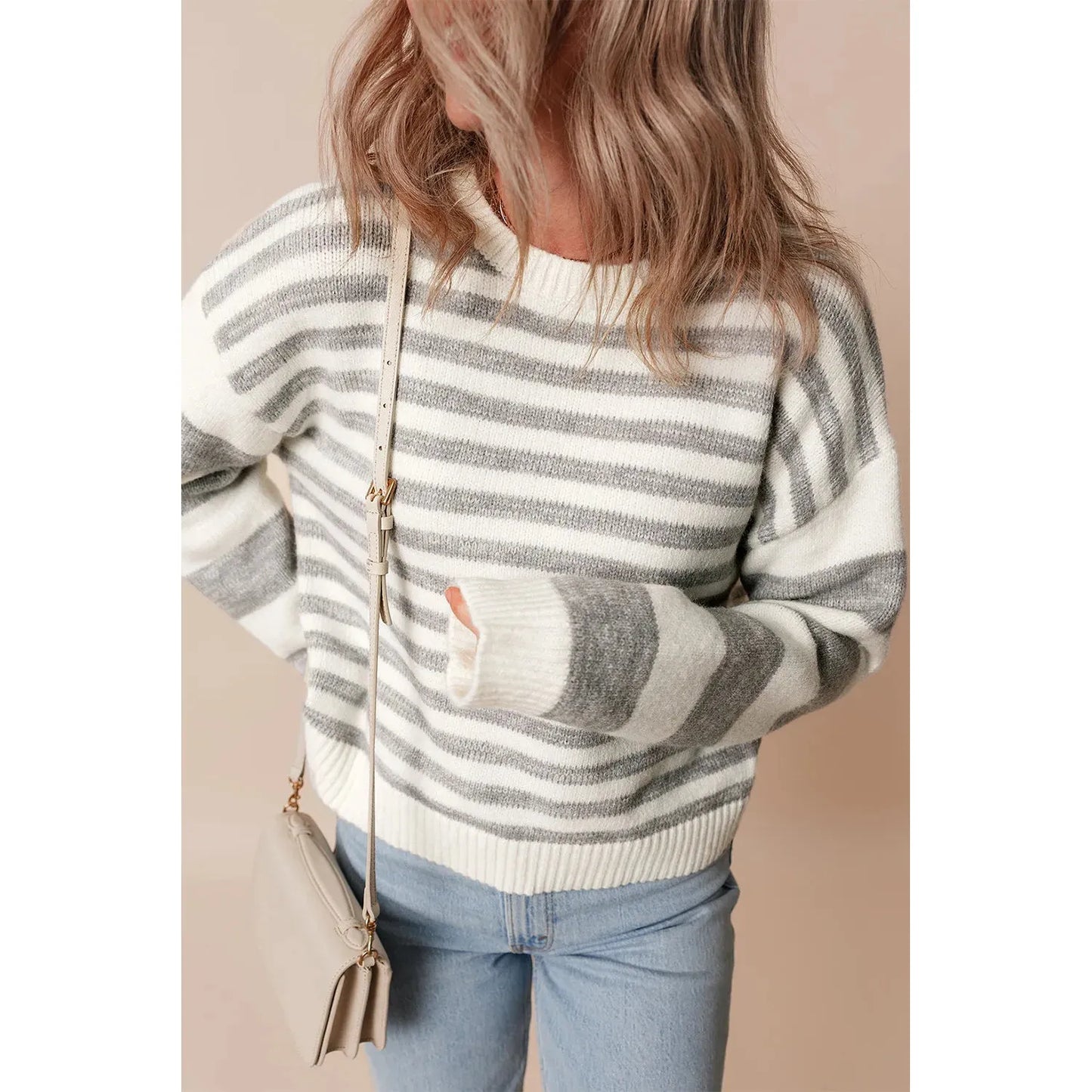 Striped Round Neck Dropped Shoulder Sweater