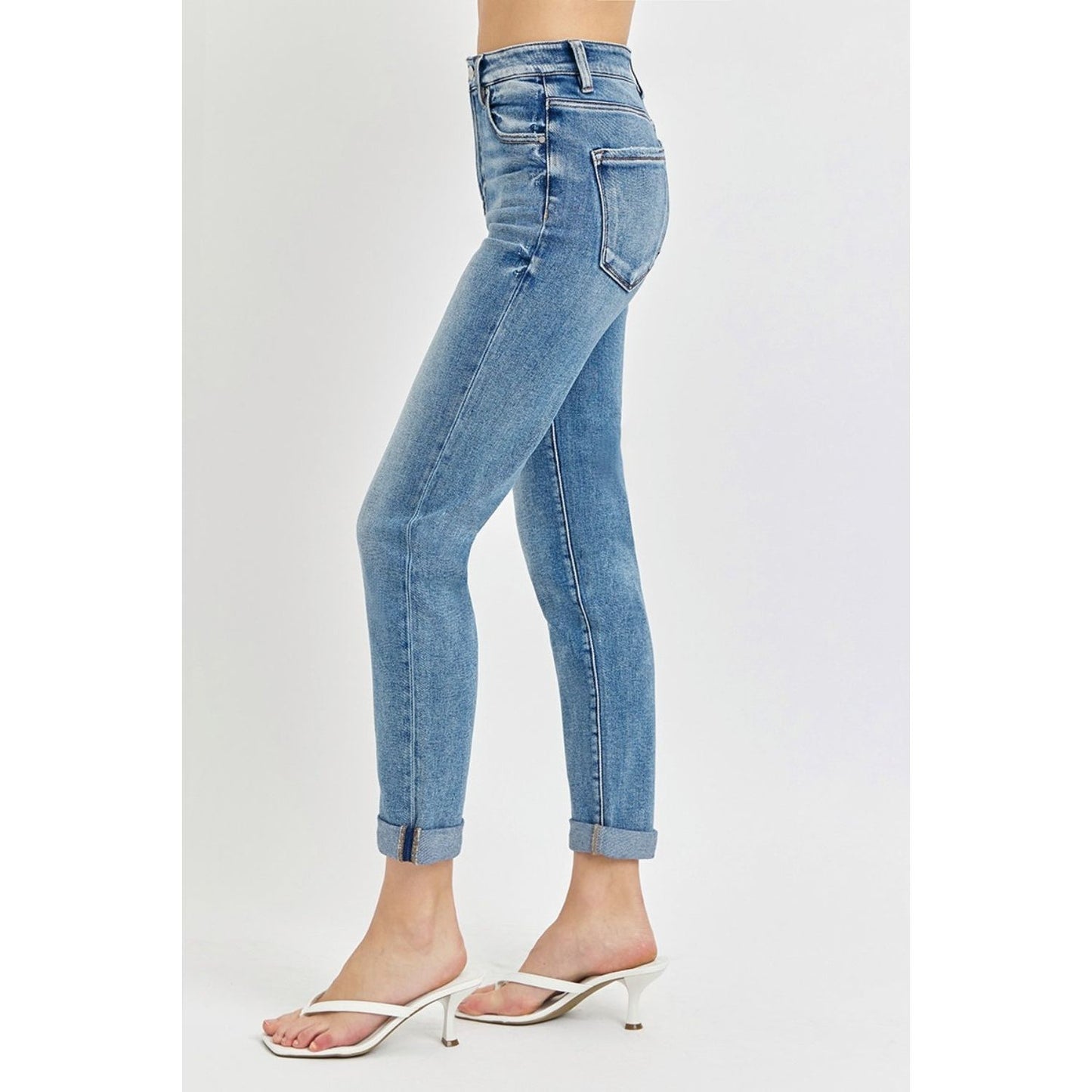 Risen Full Size High Rise Cropped Roll Up Jeans