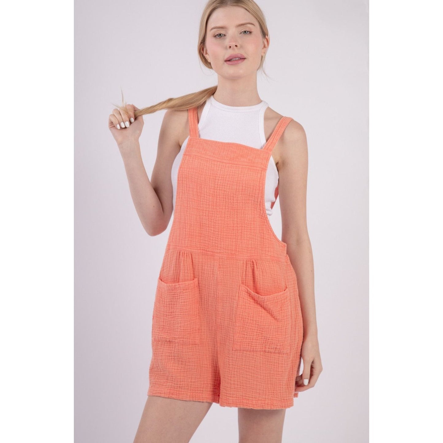 VERY J Sleeveless Double Gauze Overalls with Pockets