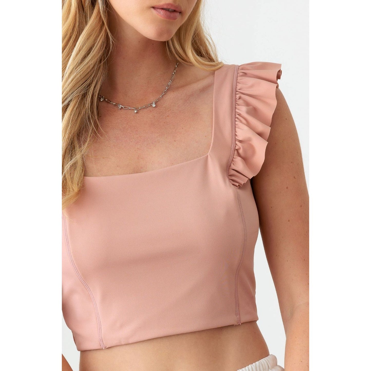 Le Lis Ruffled Cap Sleeve Square Neck Crop Top