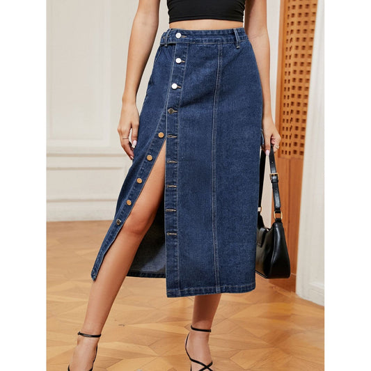 Button Down Midi Denim Skirt