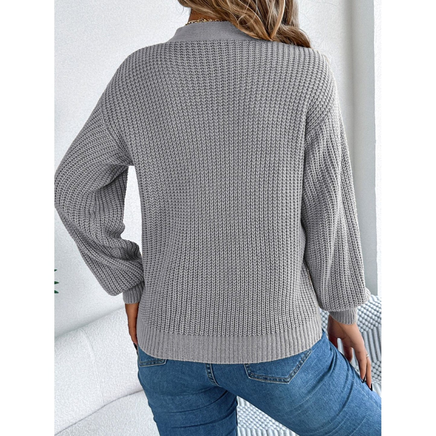 Cutout V-Neck Long Sleeve Sweater