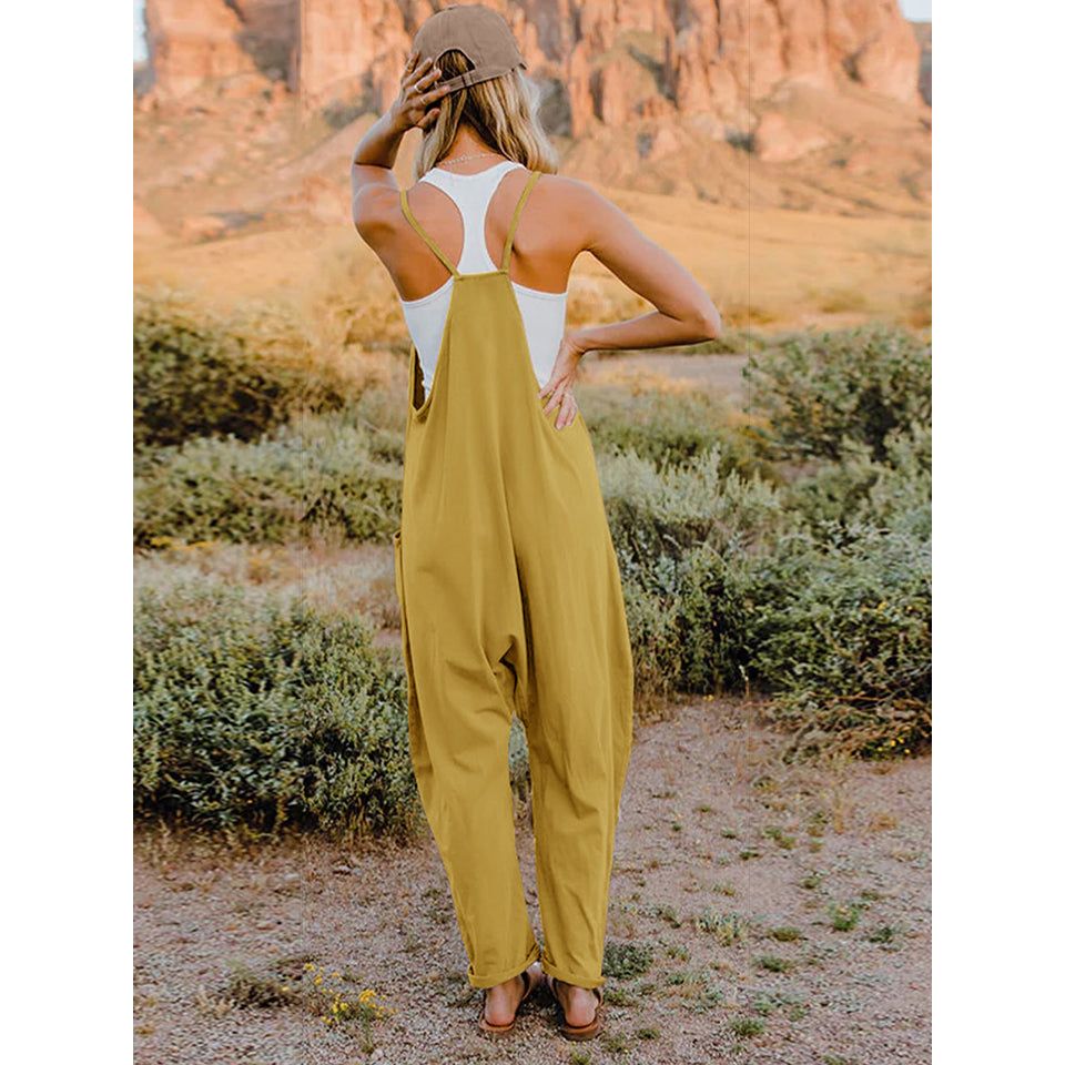 Double Take Full Size Sleeveless V-Neck Pocketed Jumpsuit