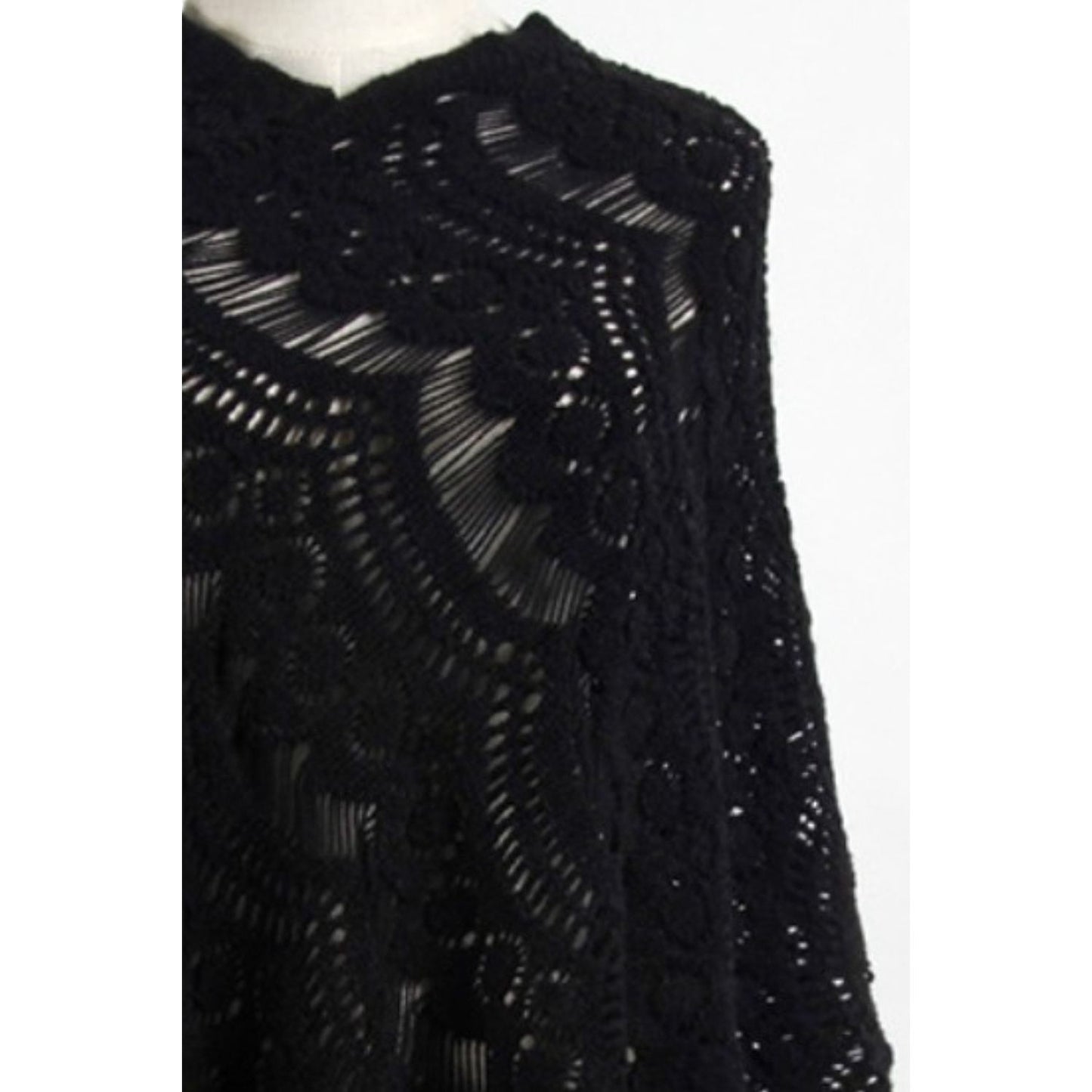 Fringe Openwork Surplice Cape Sleeve Poncho