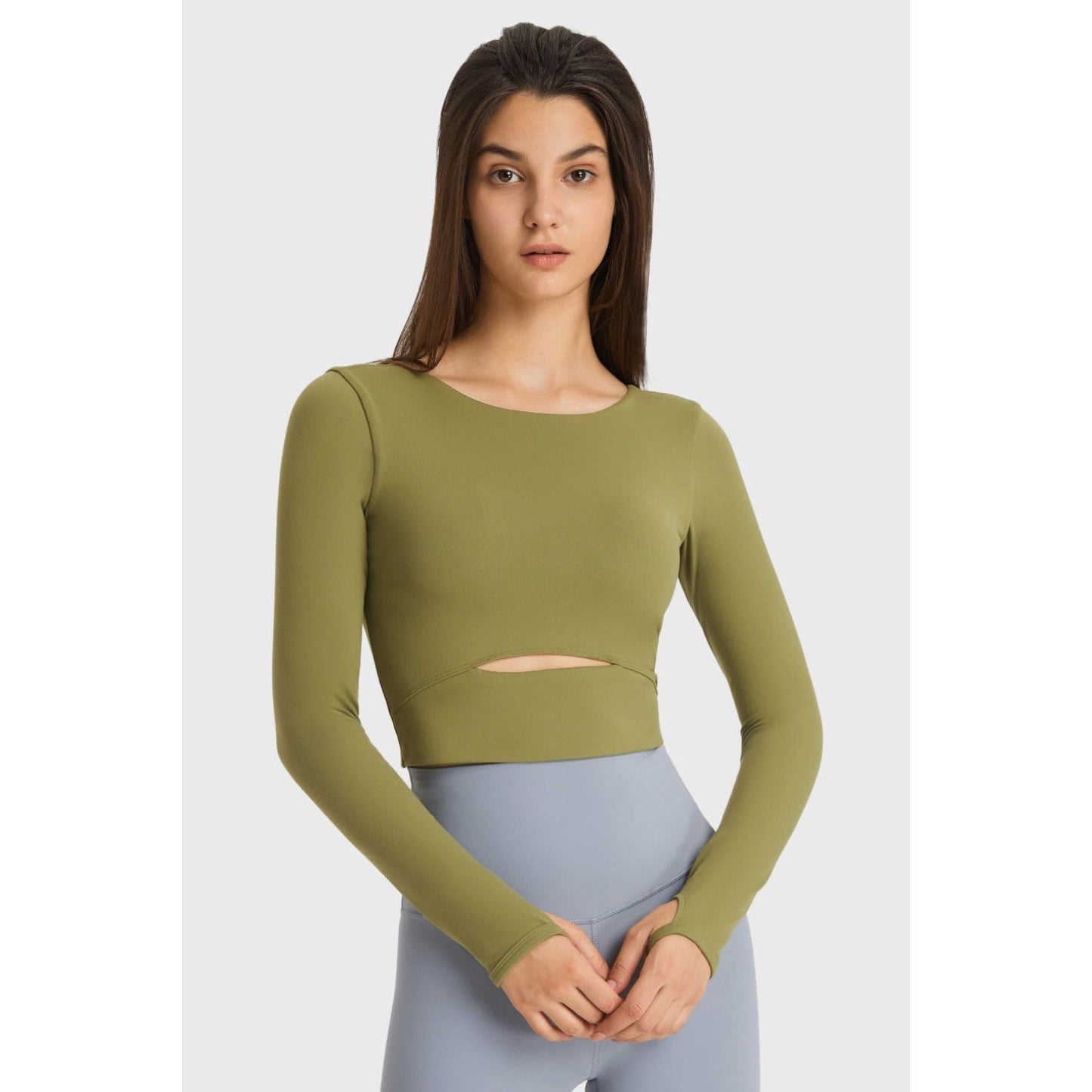 Cutout Long Sleeve Cropped Sports Top