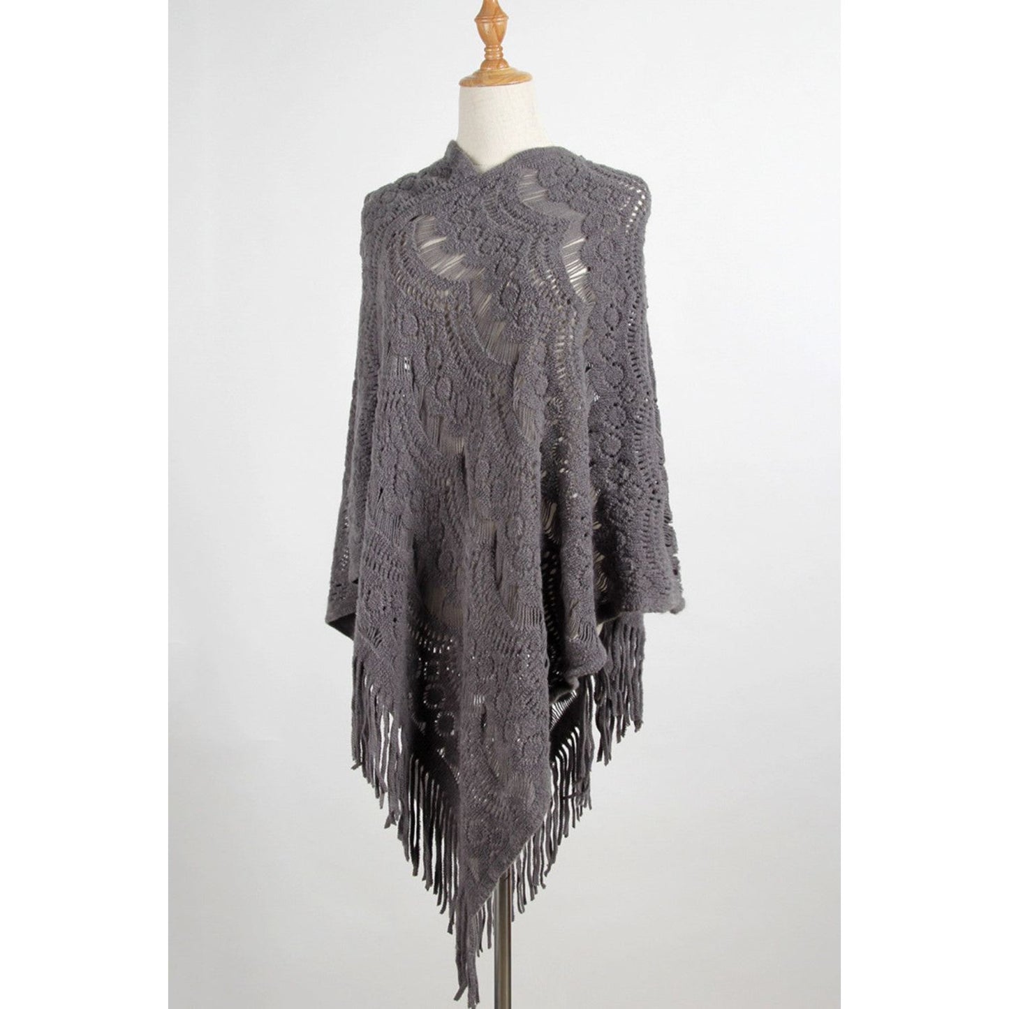 Fringe Openwork Surplice Cape Sleeve Poncho