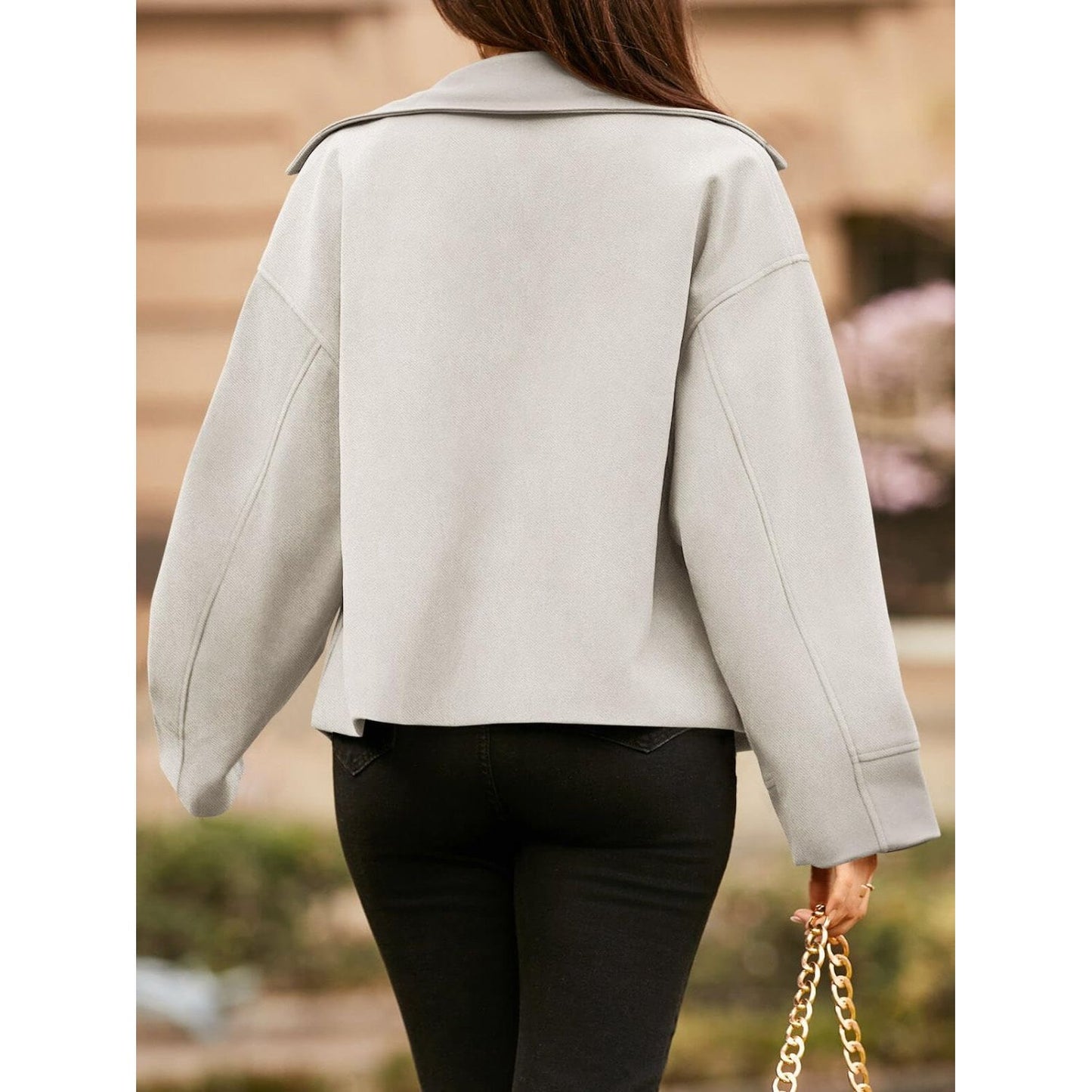 Collared Neck Dropped Shoulder Jacket