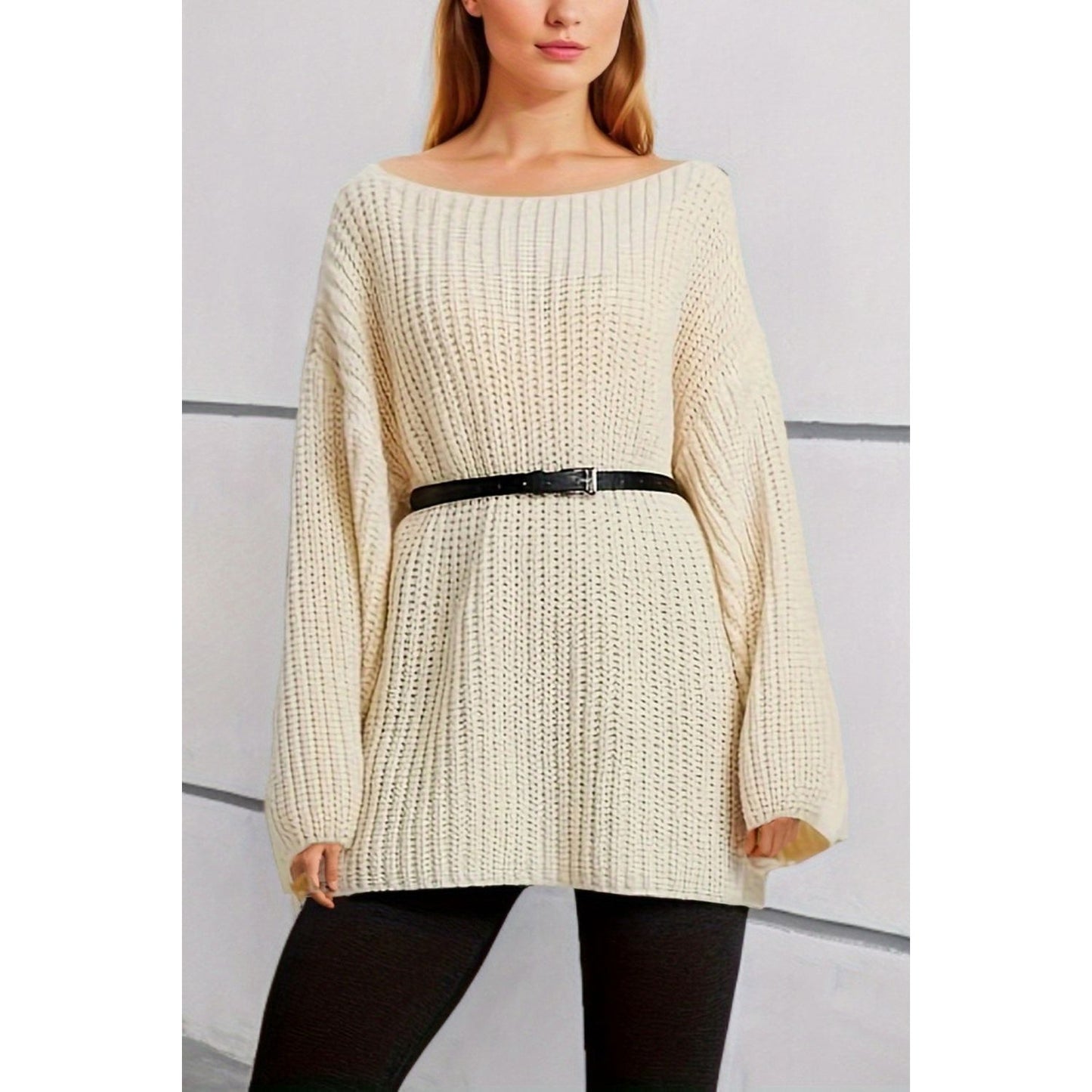 Boat Neck Dropped Shoulder Mini Sweater Dress