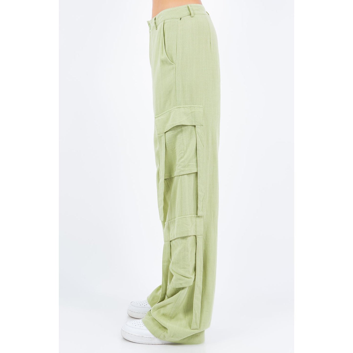 American Bazi Linen Wide Leg Cargo Pants