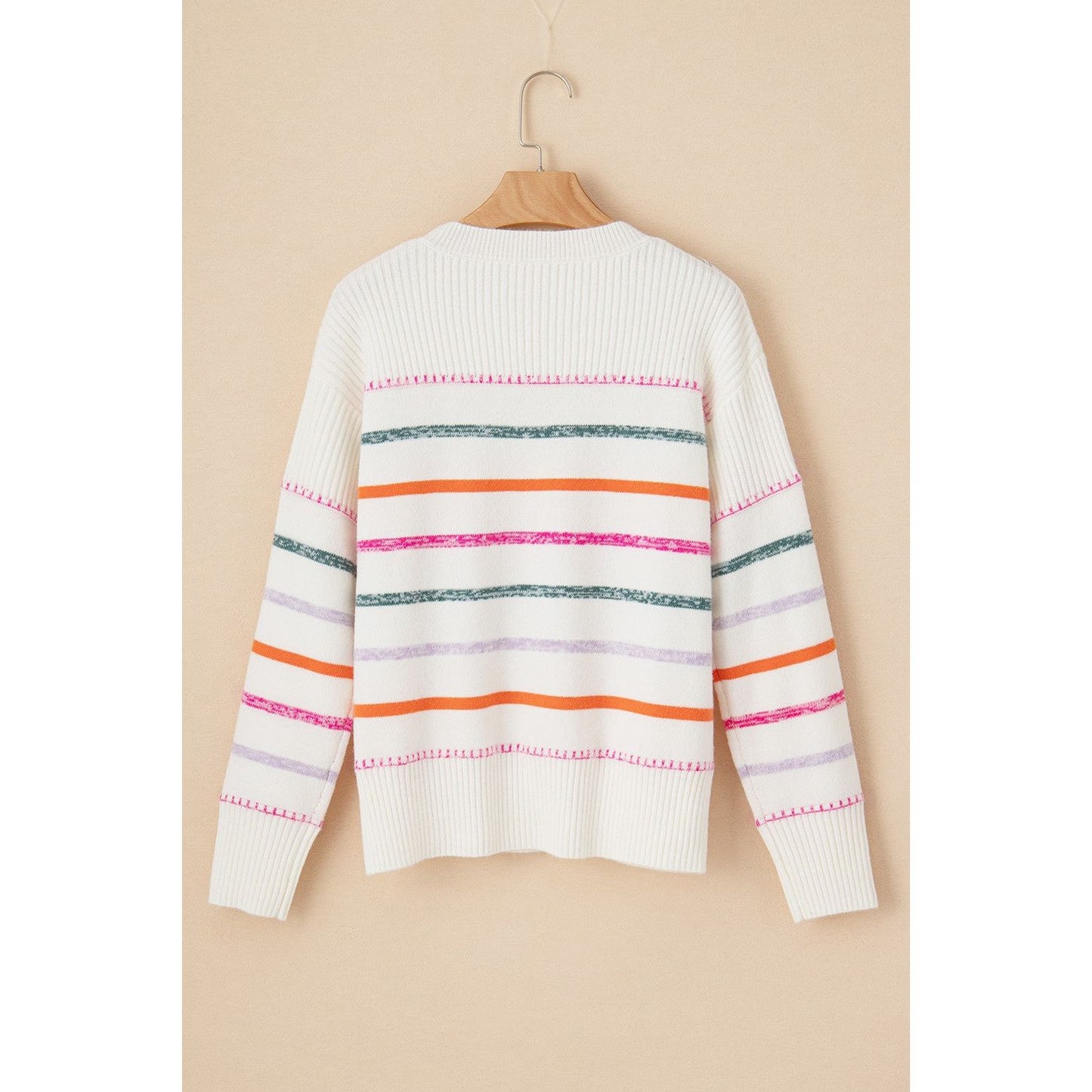 Striped Round Neck Dropped Shoulder Sweater