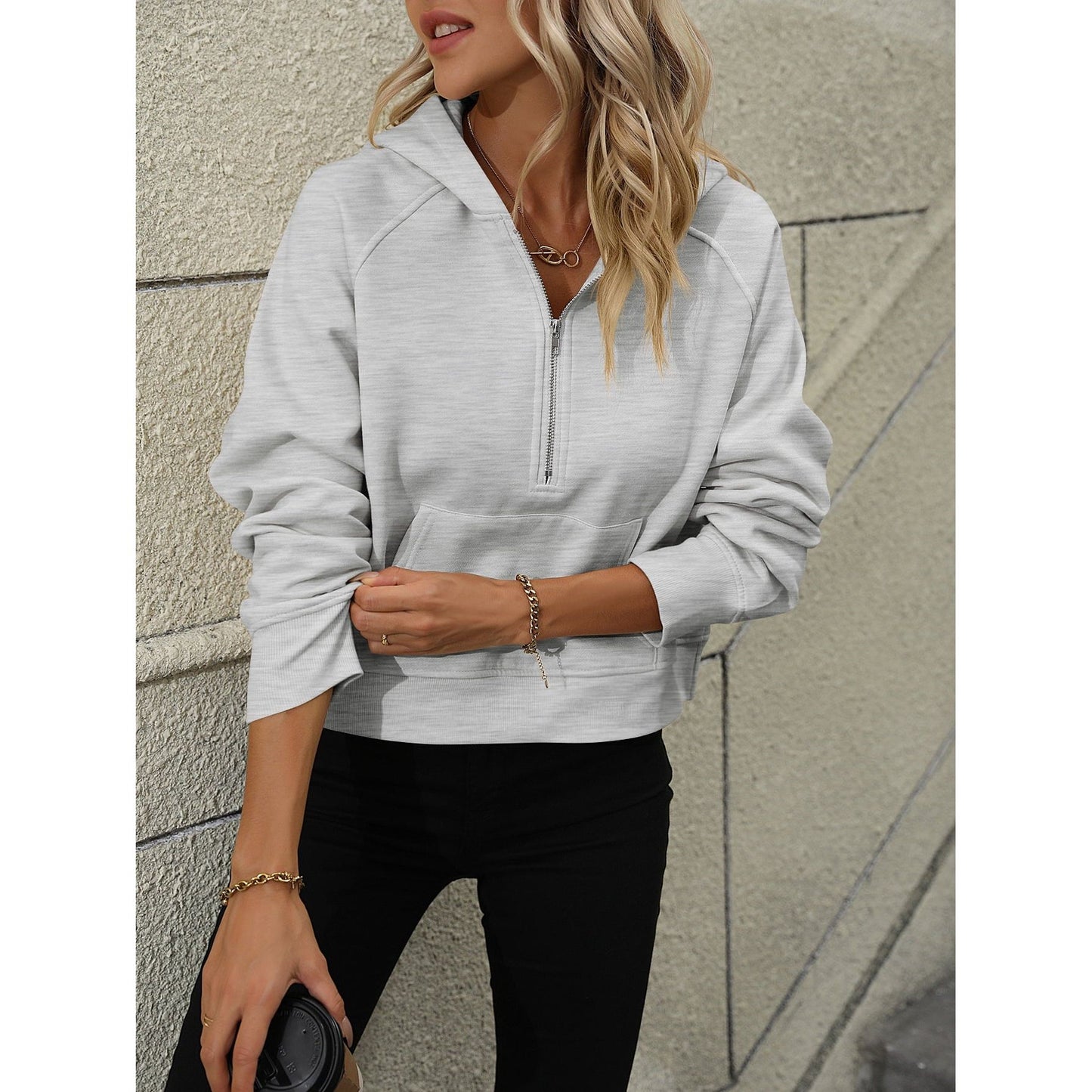 Mandy Raglan Sleeve Zip-Up Hoodie with Pocket