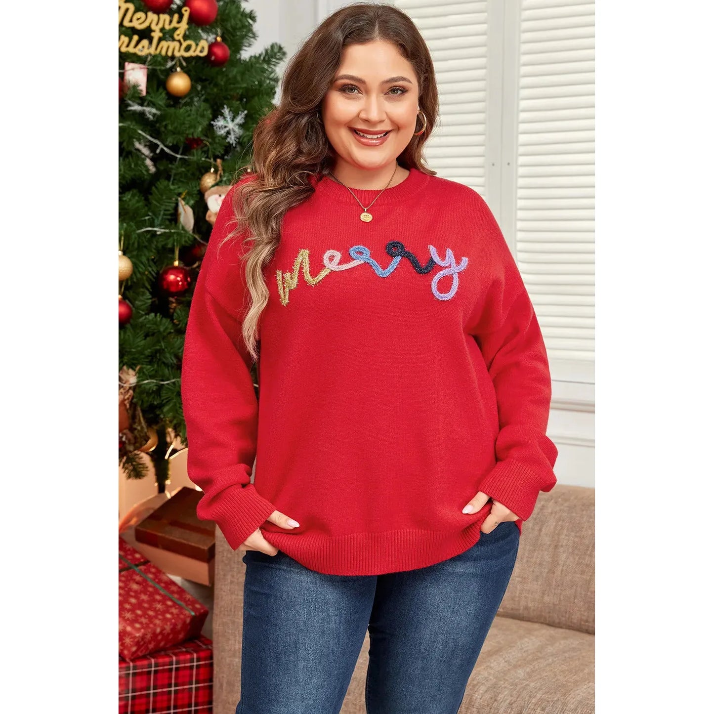 Plus Size MERRY Round Neck Long Sleeve Sweater