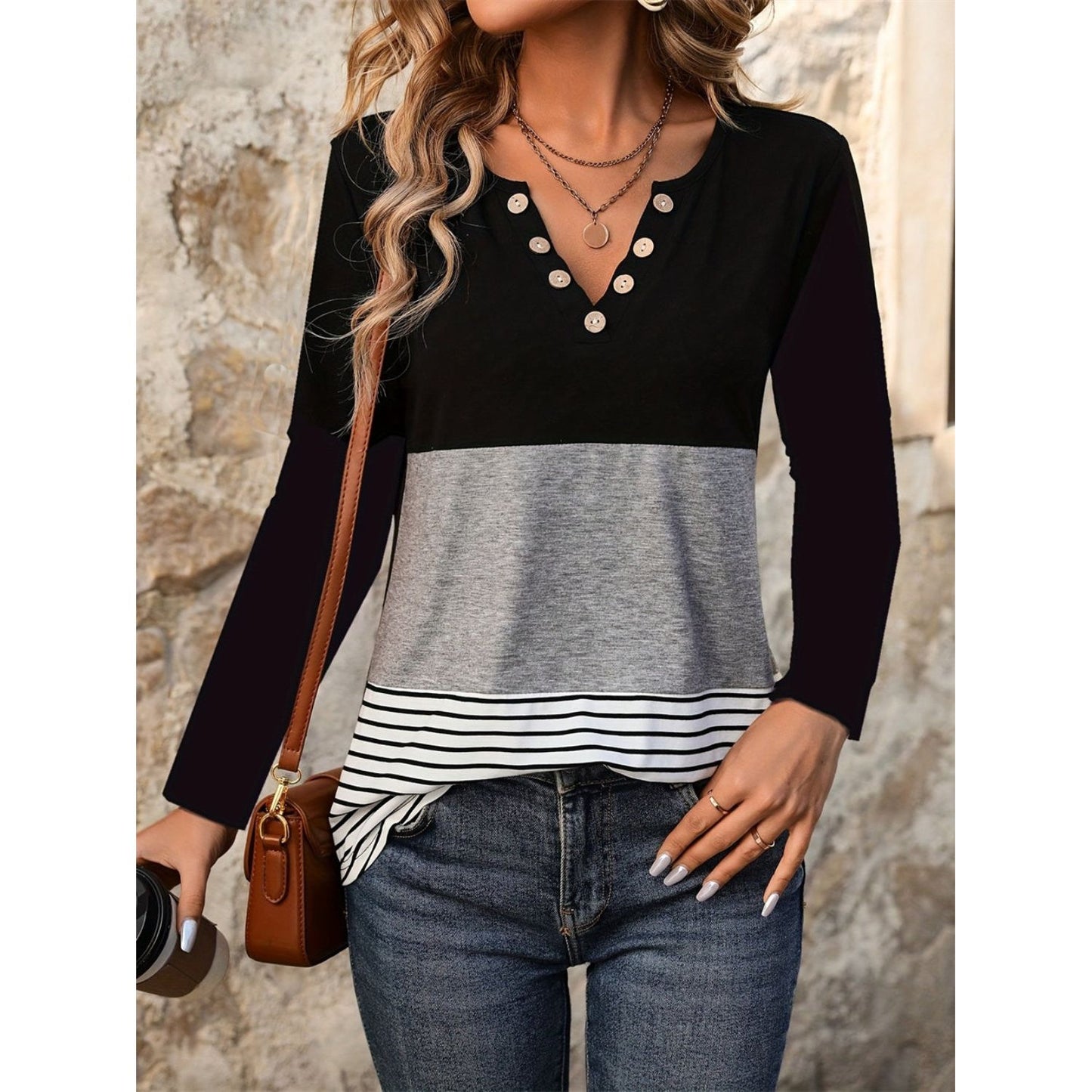 Notched Long Sleeve T-Shirt