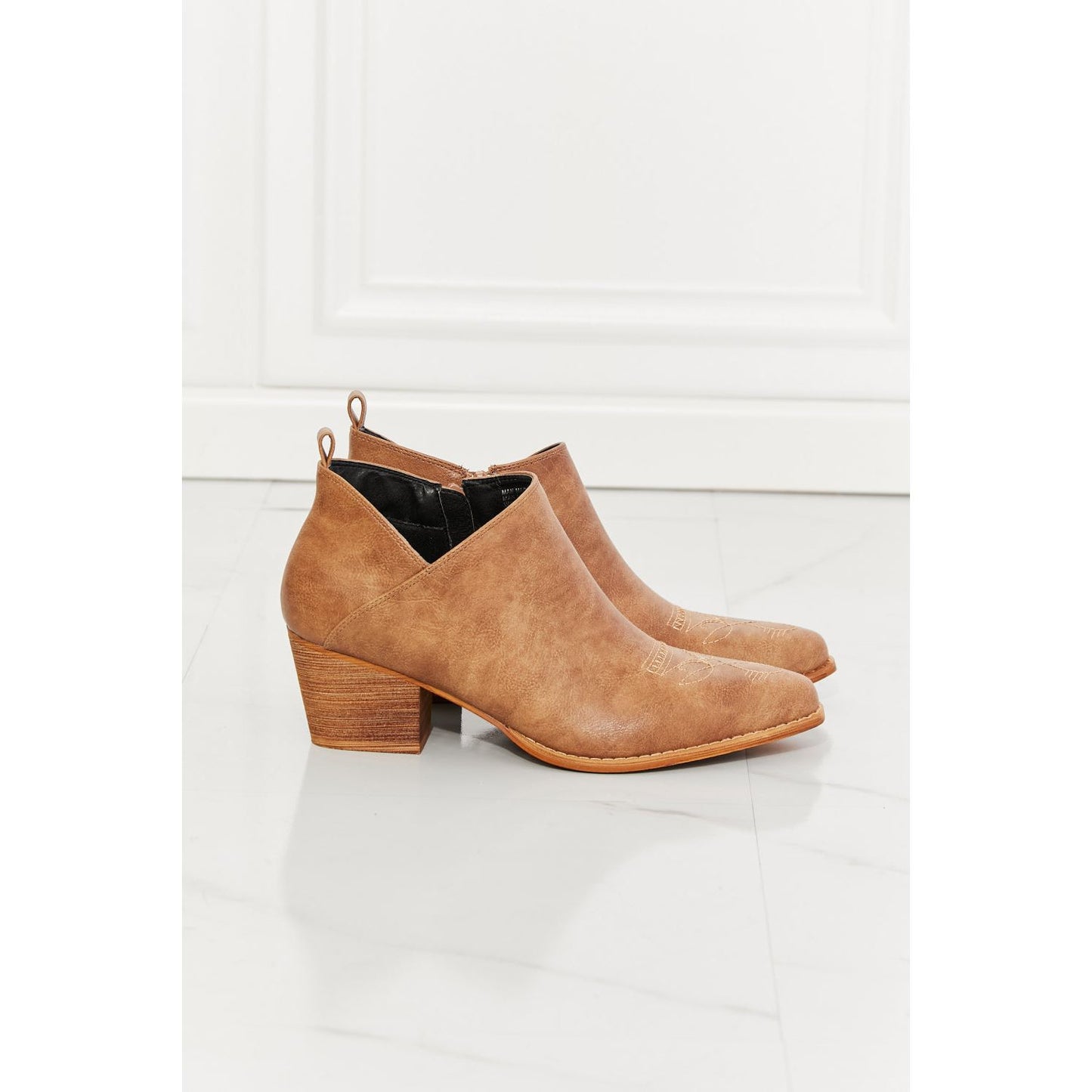 MMShoes Trust Yourself Embroidered Crossover Cowboy Bootie in Caramel