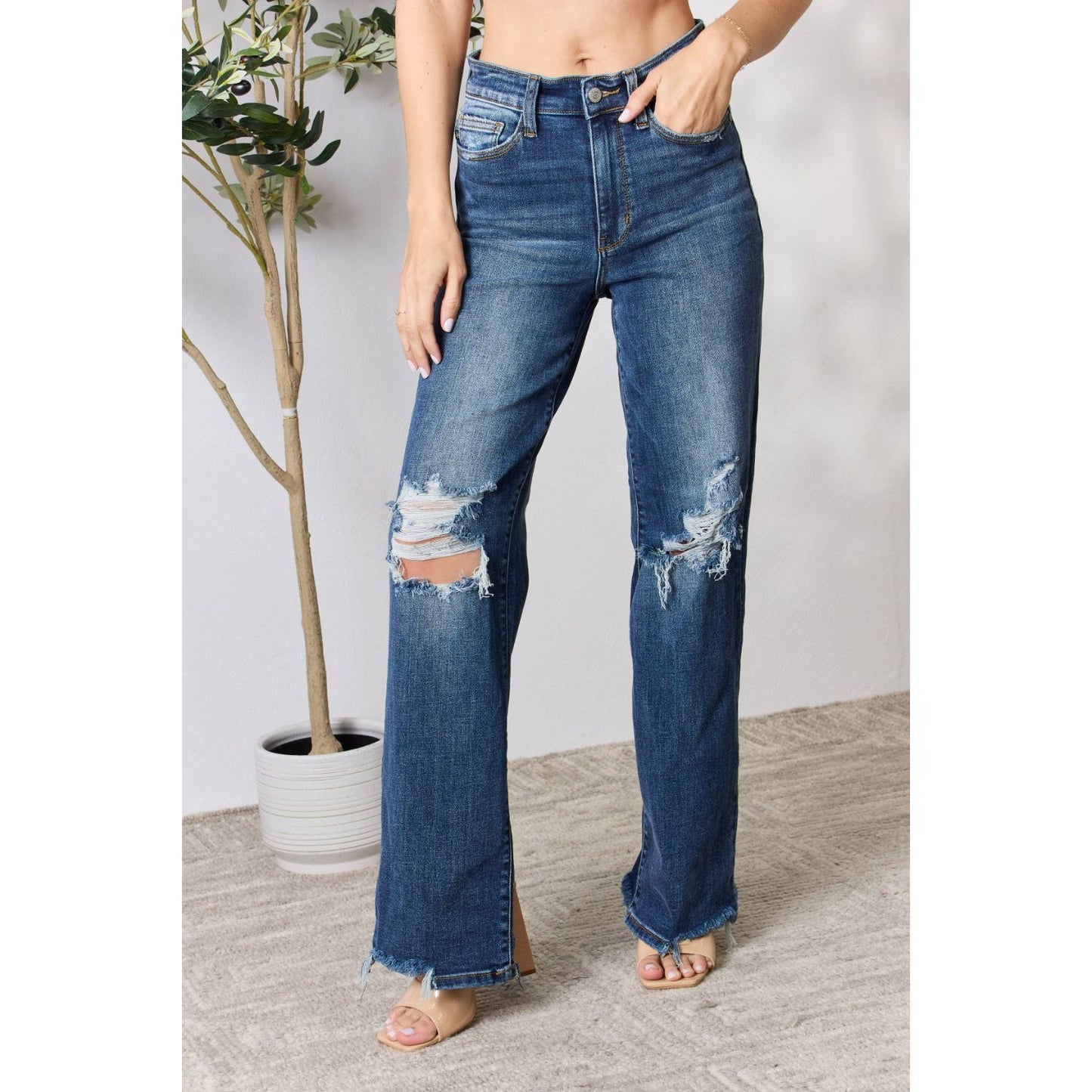 Judy Blue Full Size High Waist 90's Distressed Straight Jeans