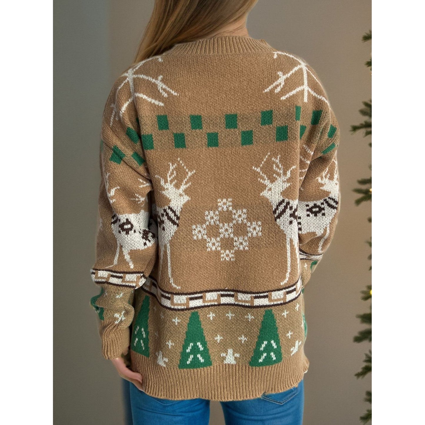 Christmas Element Round Neck Long Sleeve Sweater