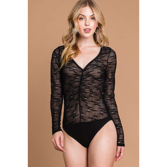 Culture Code Round Neck Mesh Perspective Bodysuit