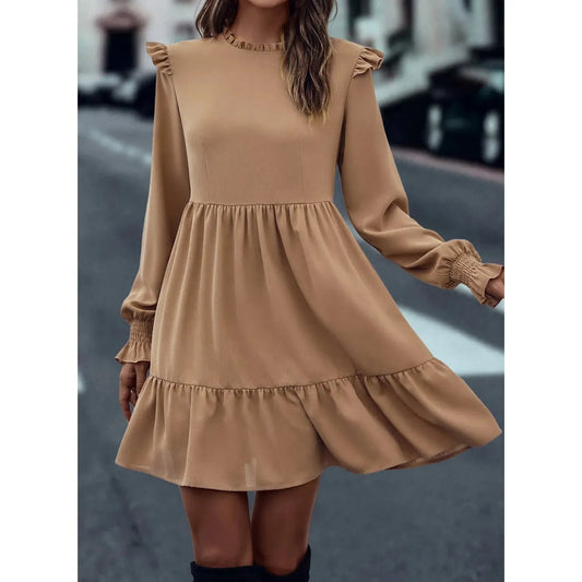 Frill Round Neck Flounce Sleeve Mini Dress