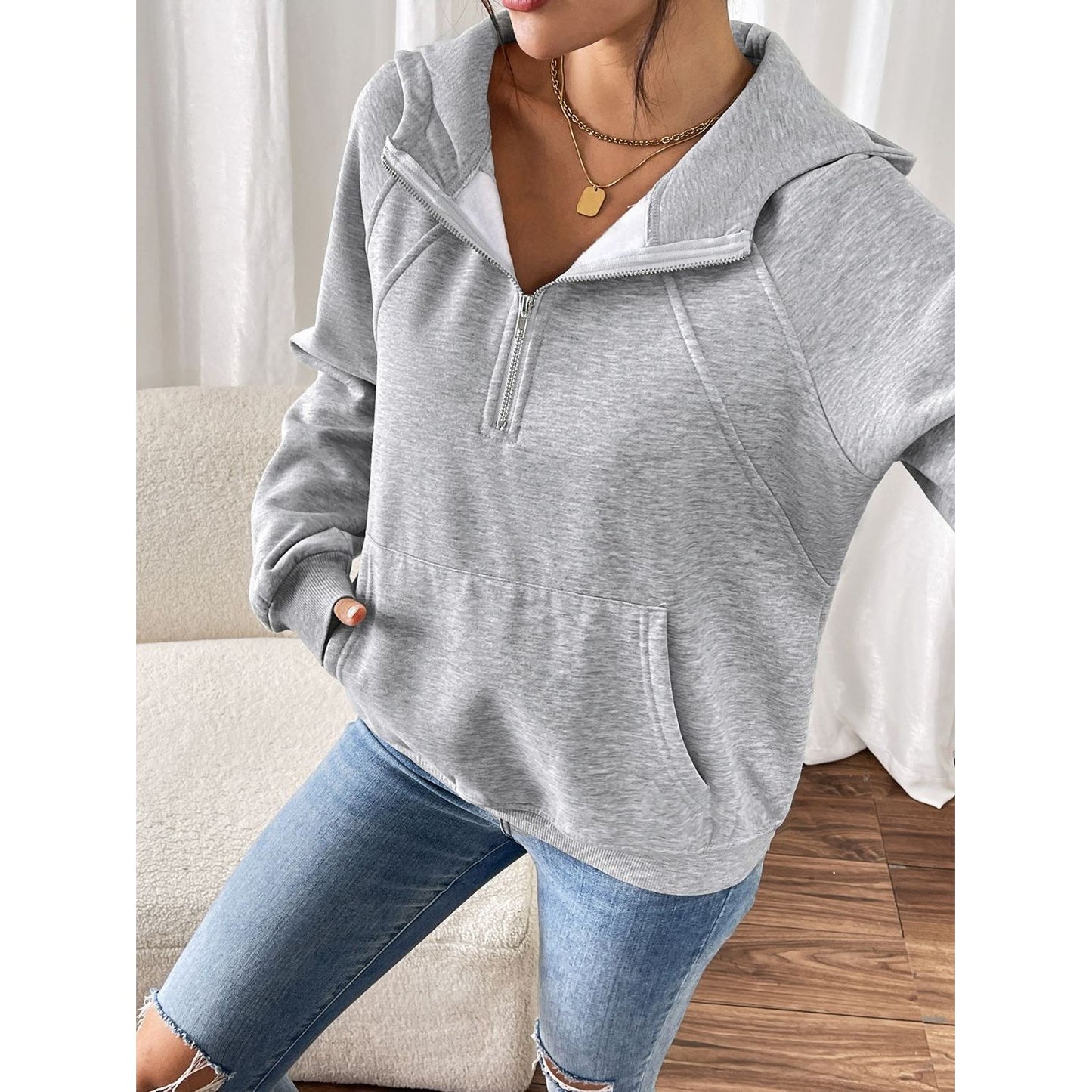 Perfee Half Zip Long Sleeve Hoodie