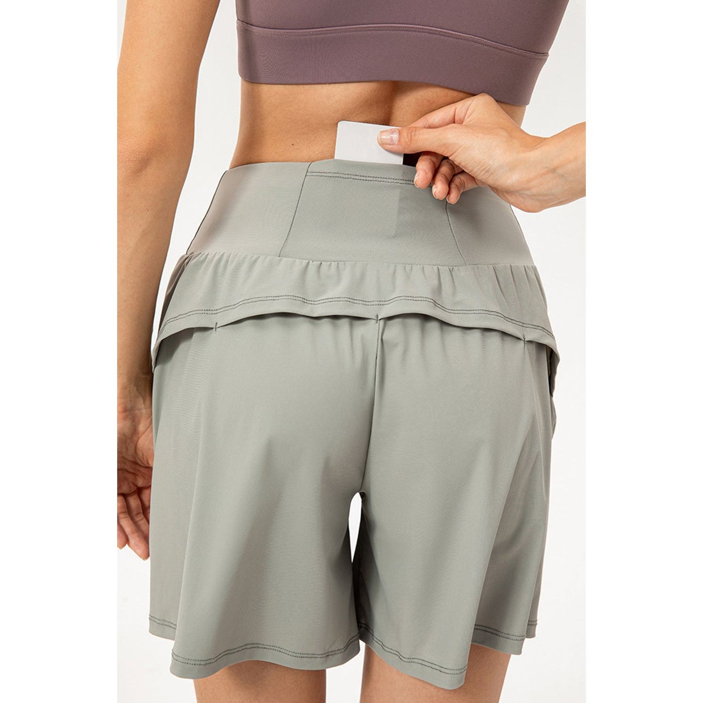 Pocketed Elastic Waist Active Shorts