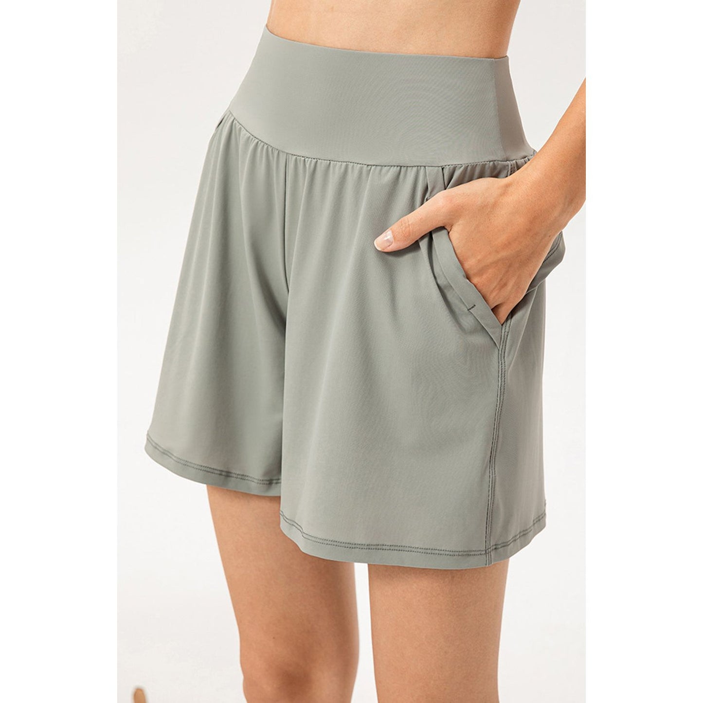 Pocketed Elastic Waist Active Shorts