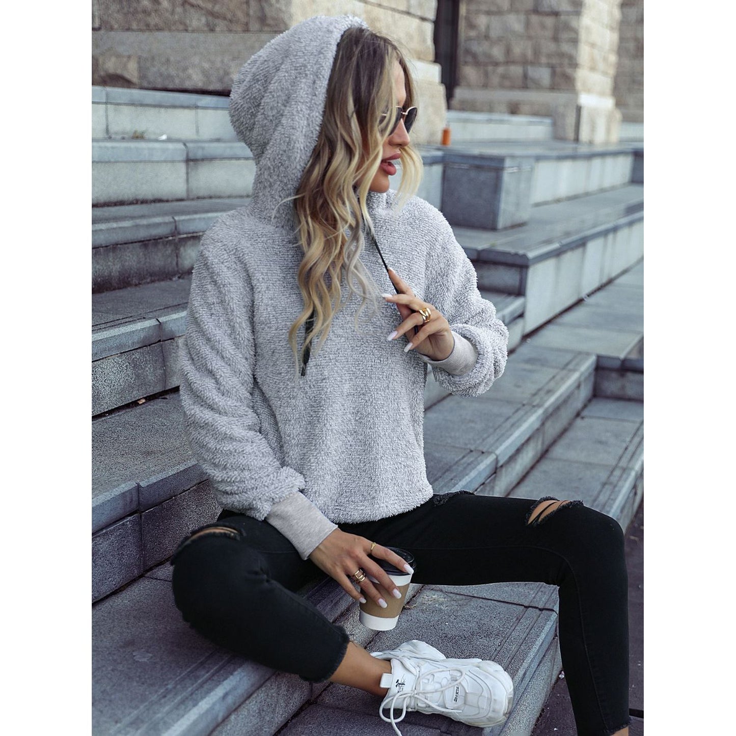 Drawstring Teddy Hoodie