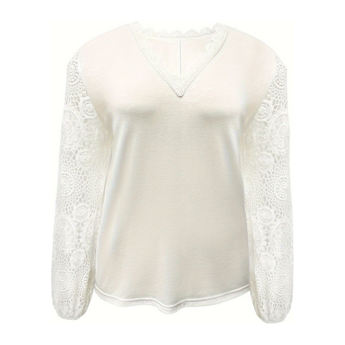 Plus Size Lace Detail V-Neck Long Sleeve T-Shirt