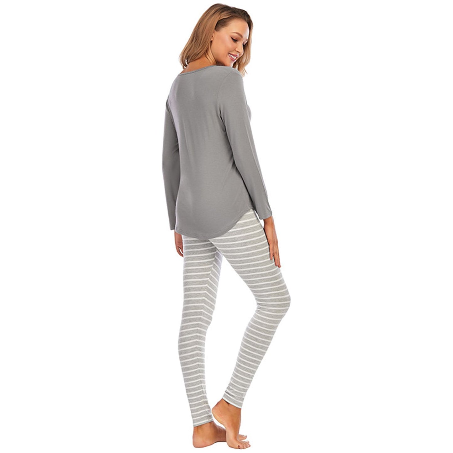 Graphic Round Neck Top and Striped Pants Set