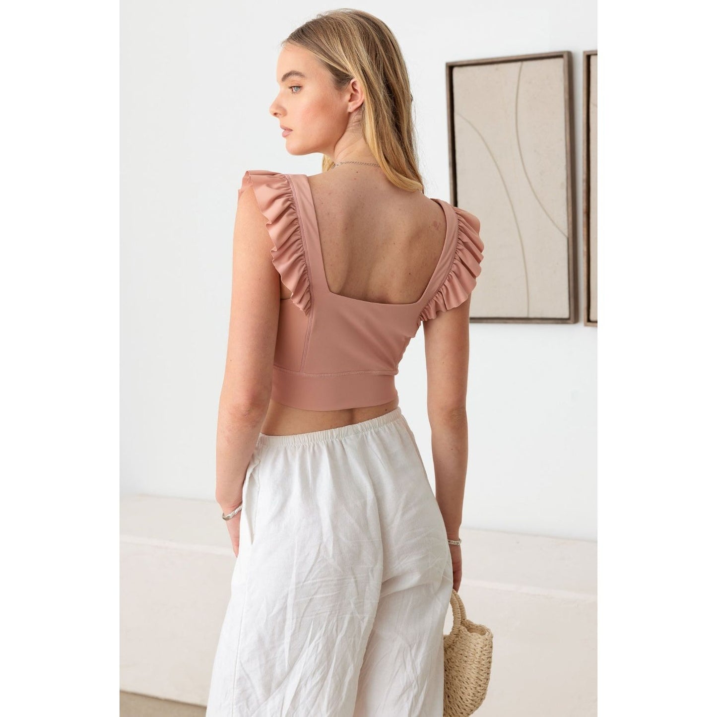 Le Lis Ruffled Cap Sleeve Square Neck Crop Top