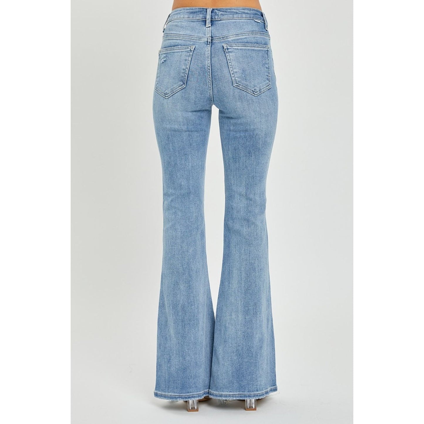 Risen Full Size High Rise Frayed Hem Flare Jeans