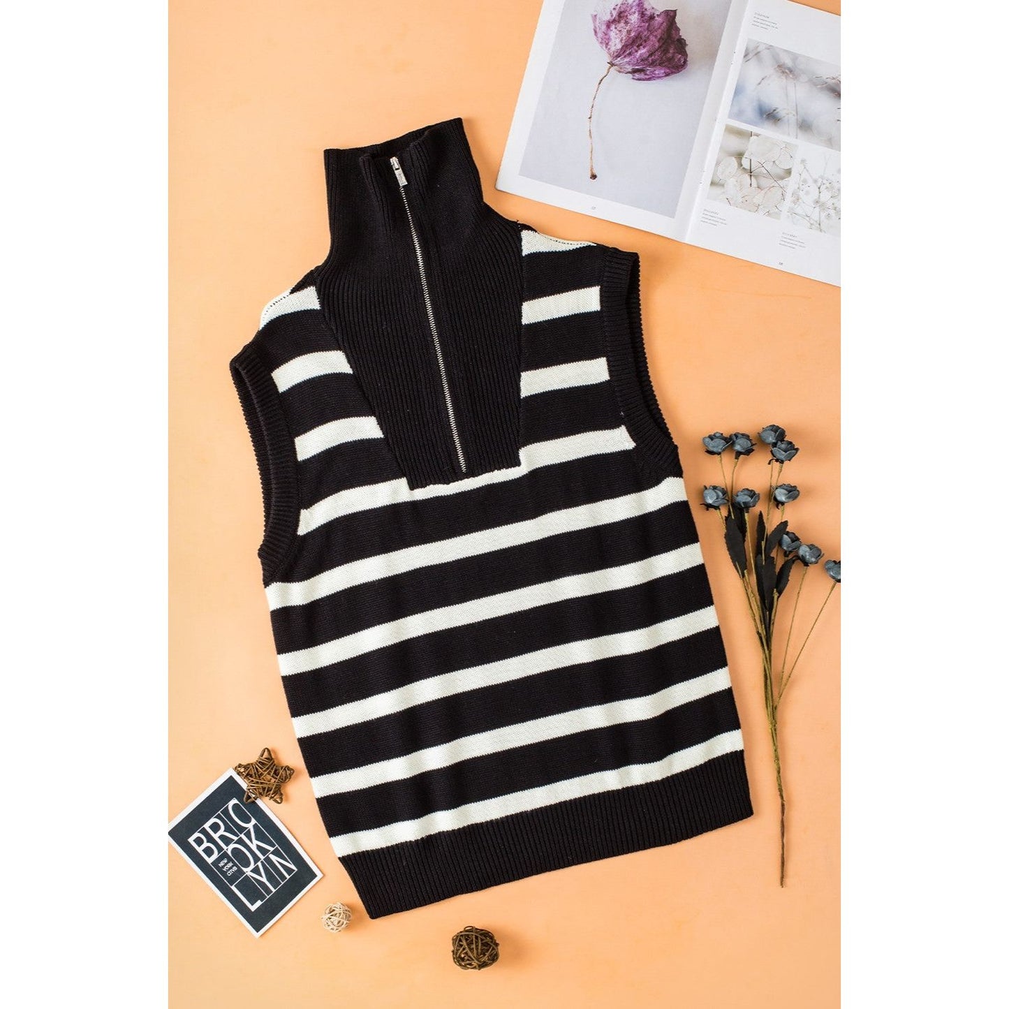 Striped Half Zip Sweater Vest