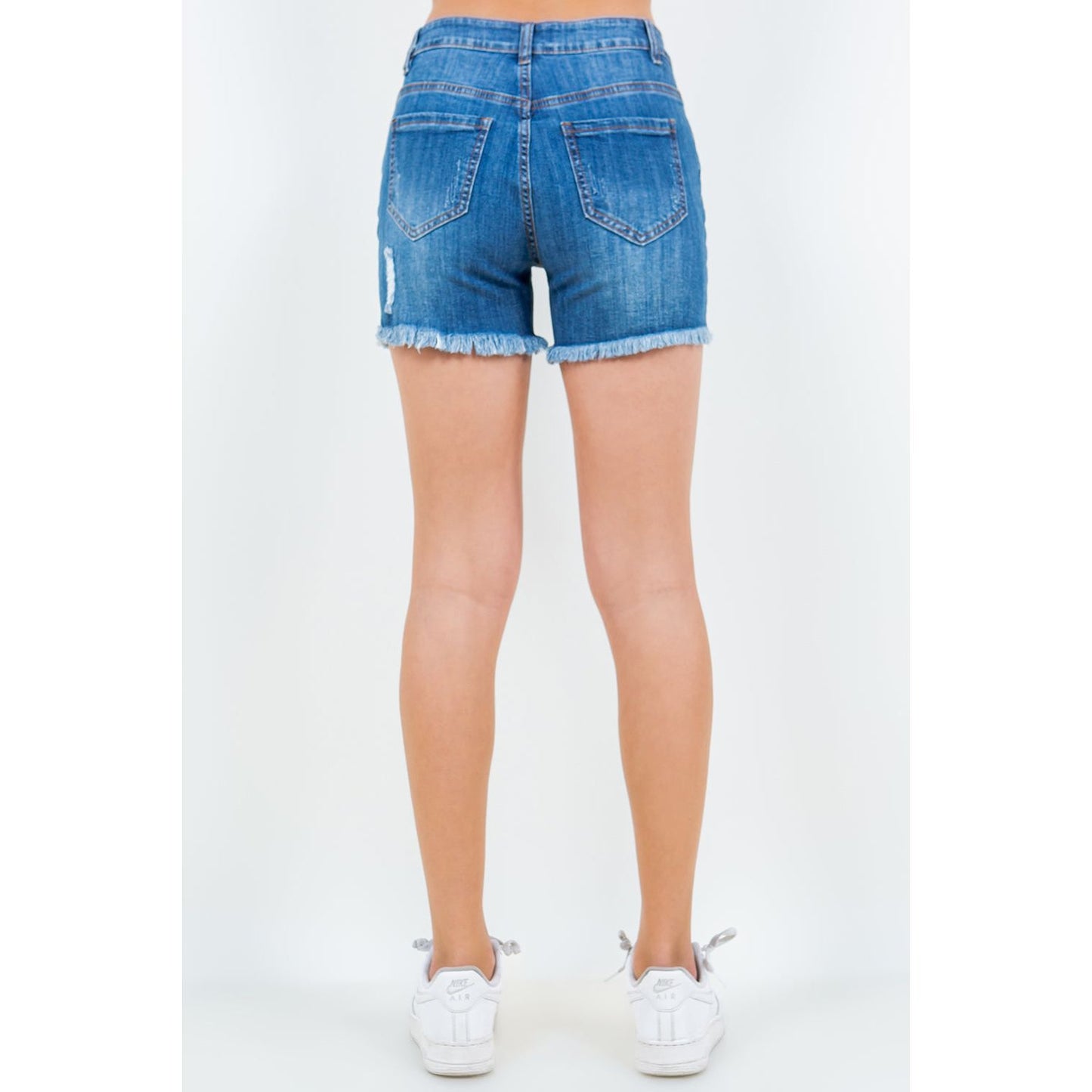 American Bazi High Waist Distressed Frayed Denim Shorts