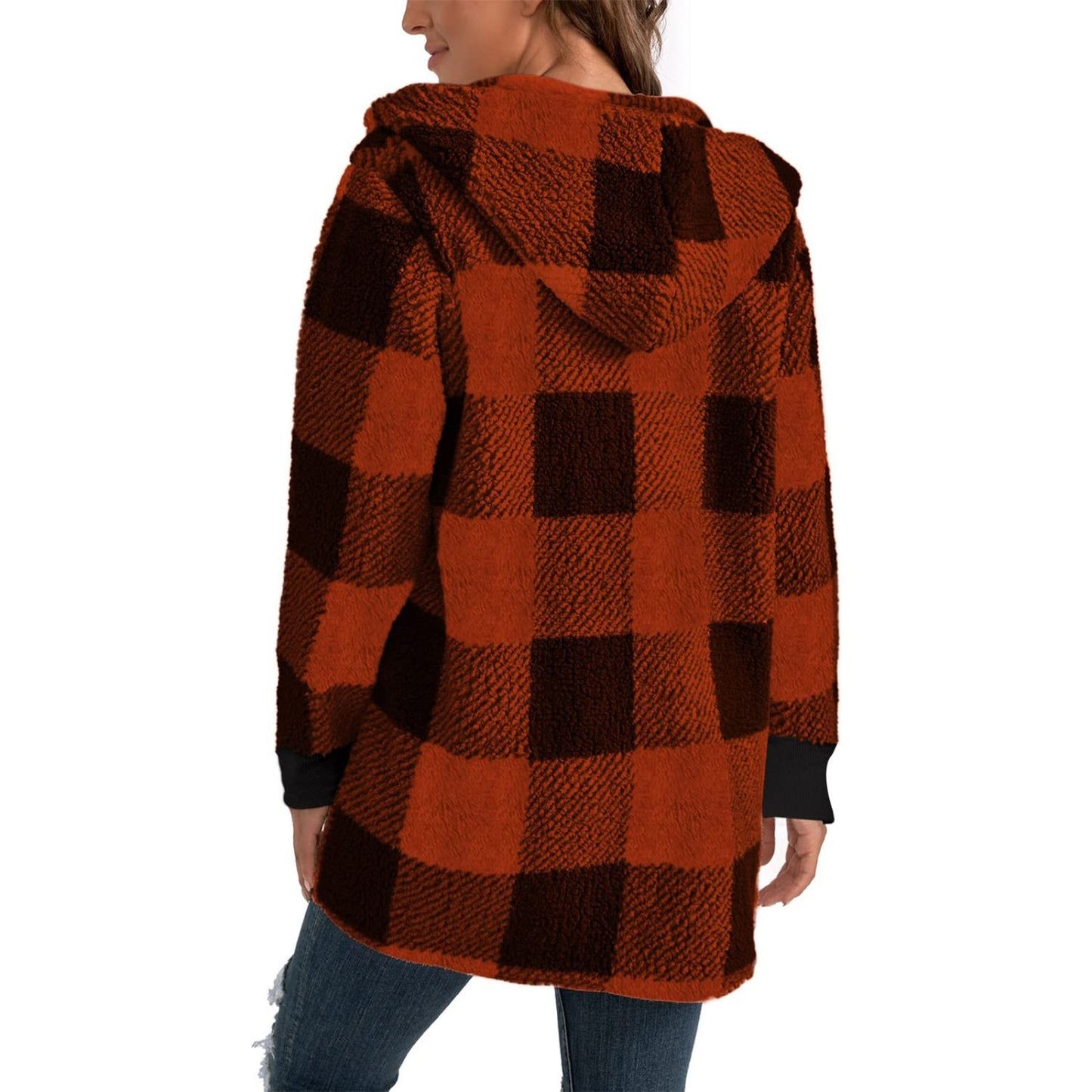 Plaid Long Sleeve Hooded Coat