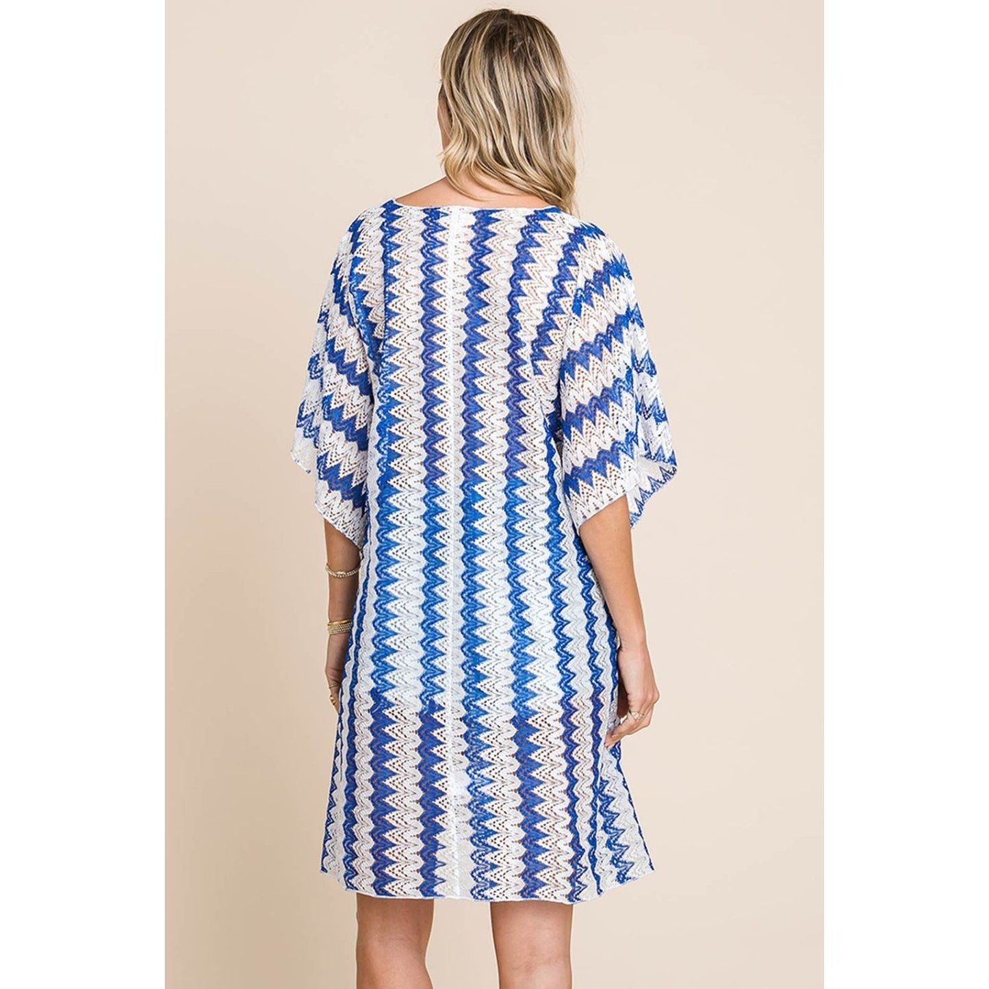 Cotton Bleu by Nu Lab Tied Striped Plunge Half Sleeve Cover-Up